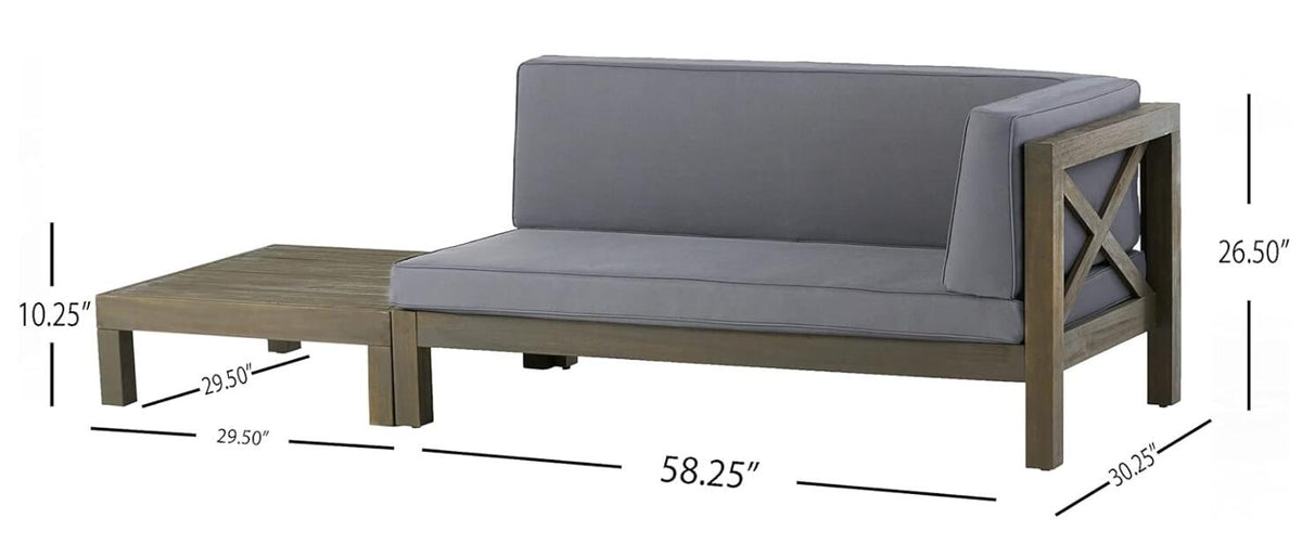 Brava X-Back Corner Bench Patio Furniture Set with Coffee Table - Acacia Wood, photo 6 of 10