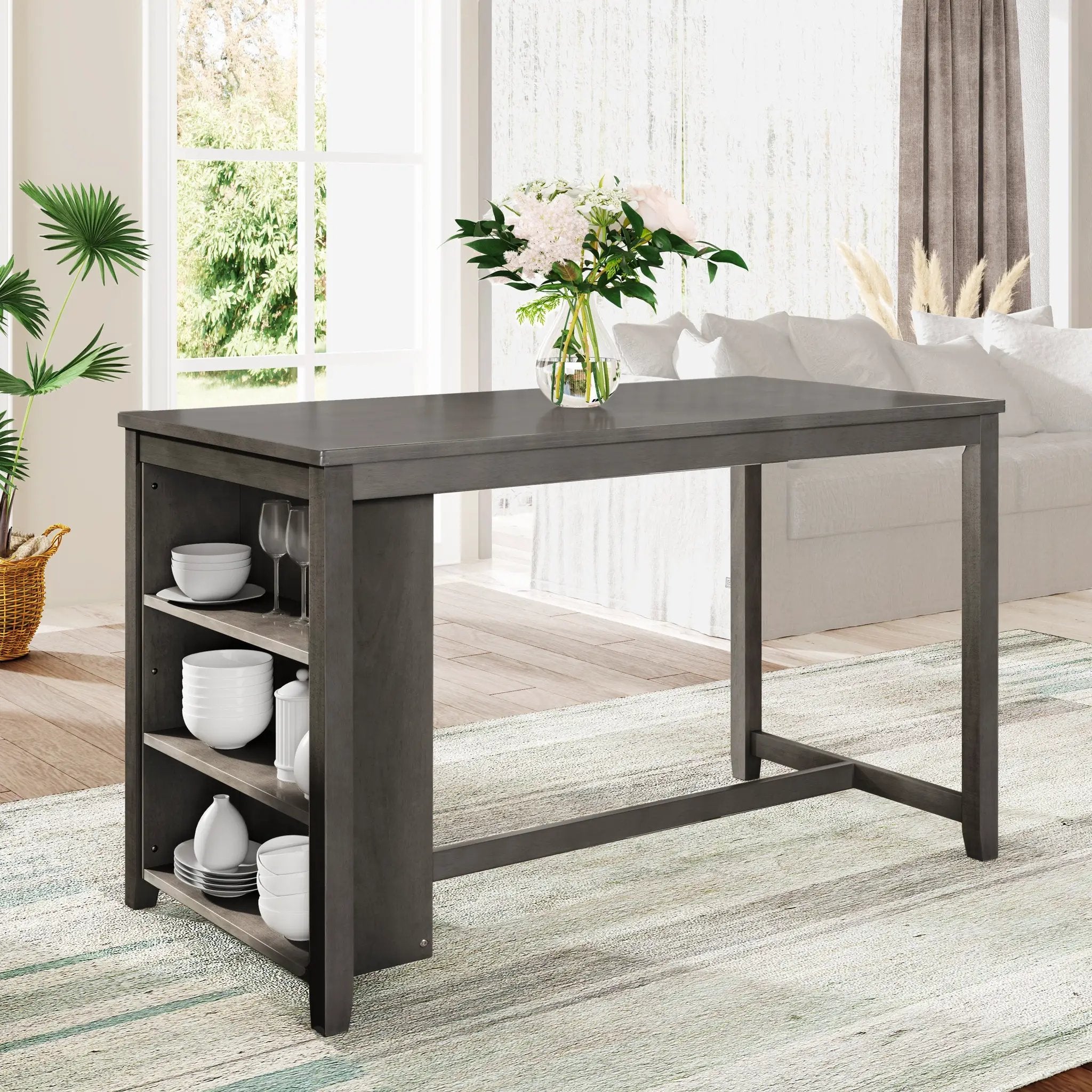 TOPMAX 5 Pieces Counter Height Rustic Farmhouse Dining Room Wooden Bar Table Set with 4 Chairs, Gray by HouseOfZazla