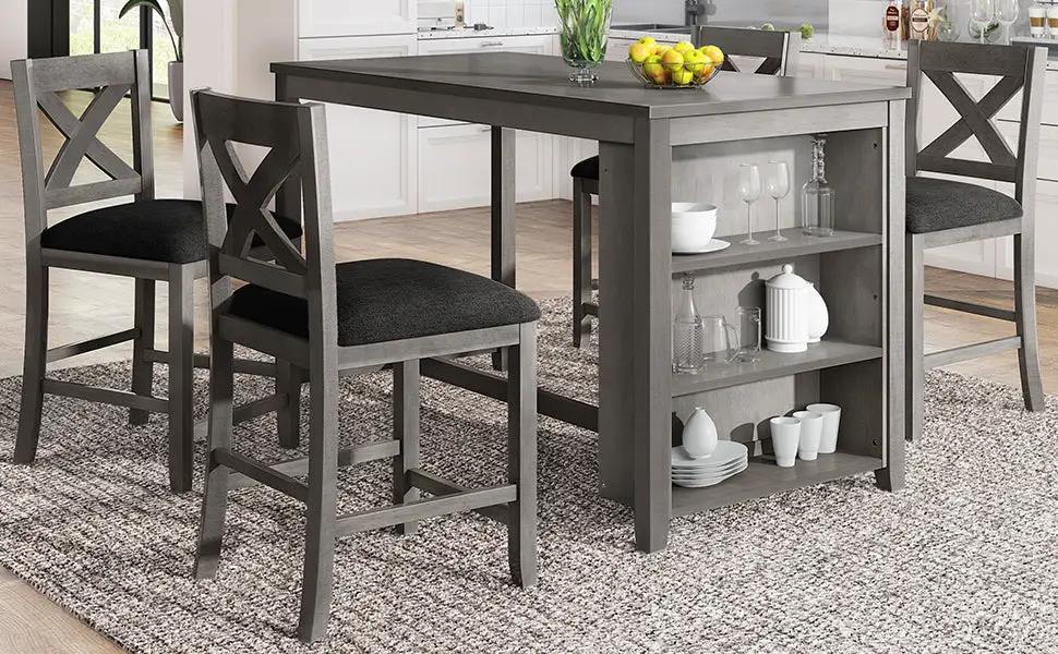 TOPMAX 5 Pieces Counter Height Rustic Farmhouse Dining Room Wooden Bar Table Set with 4 Chairs, Gray by HouseOfZazla