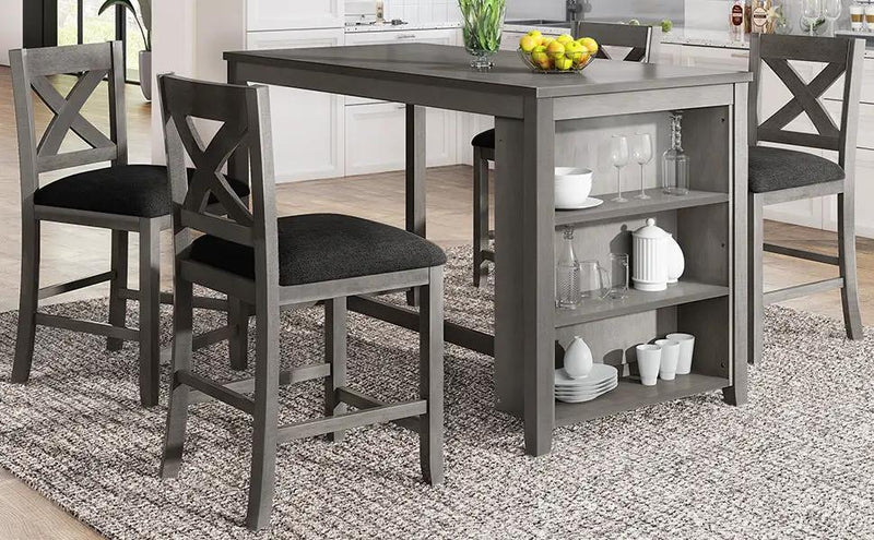 TOPMAX 5 Pieces Counter Height Rustic Farmhouse Dining Room Wooden Bar Table Set with 4 Chairs, Gray by HouseOfZazla