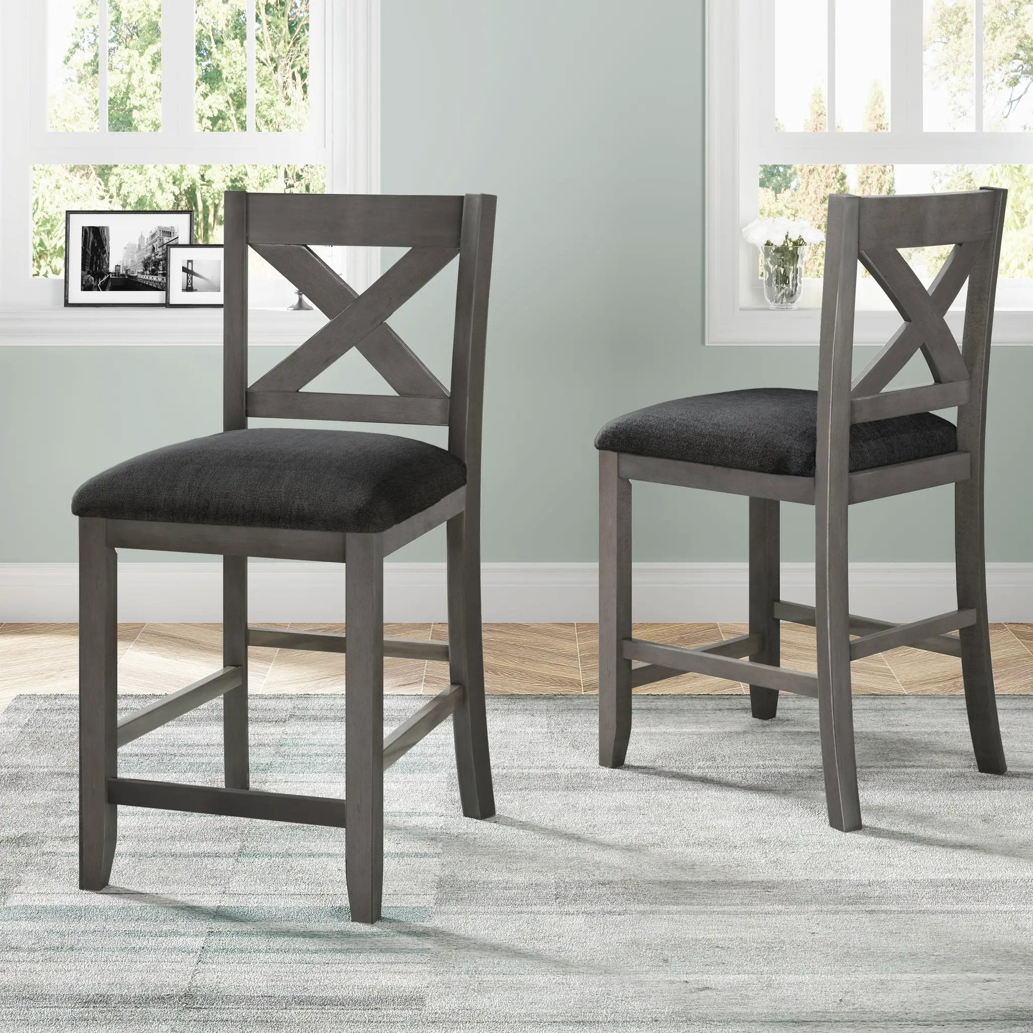 TOPMAX 5 Pieces Counter Height Rustic Farmhouse Dining Room Wooden Bar Table Set with 4 Chairs, Gray by HouseOfZazla