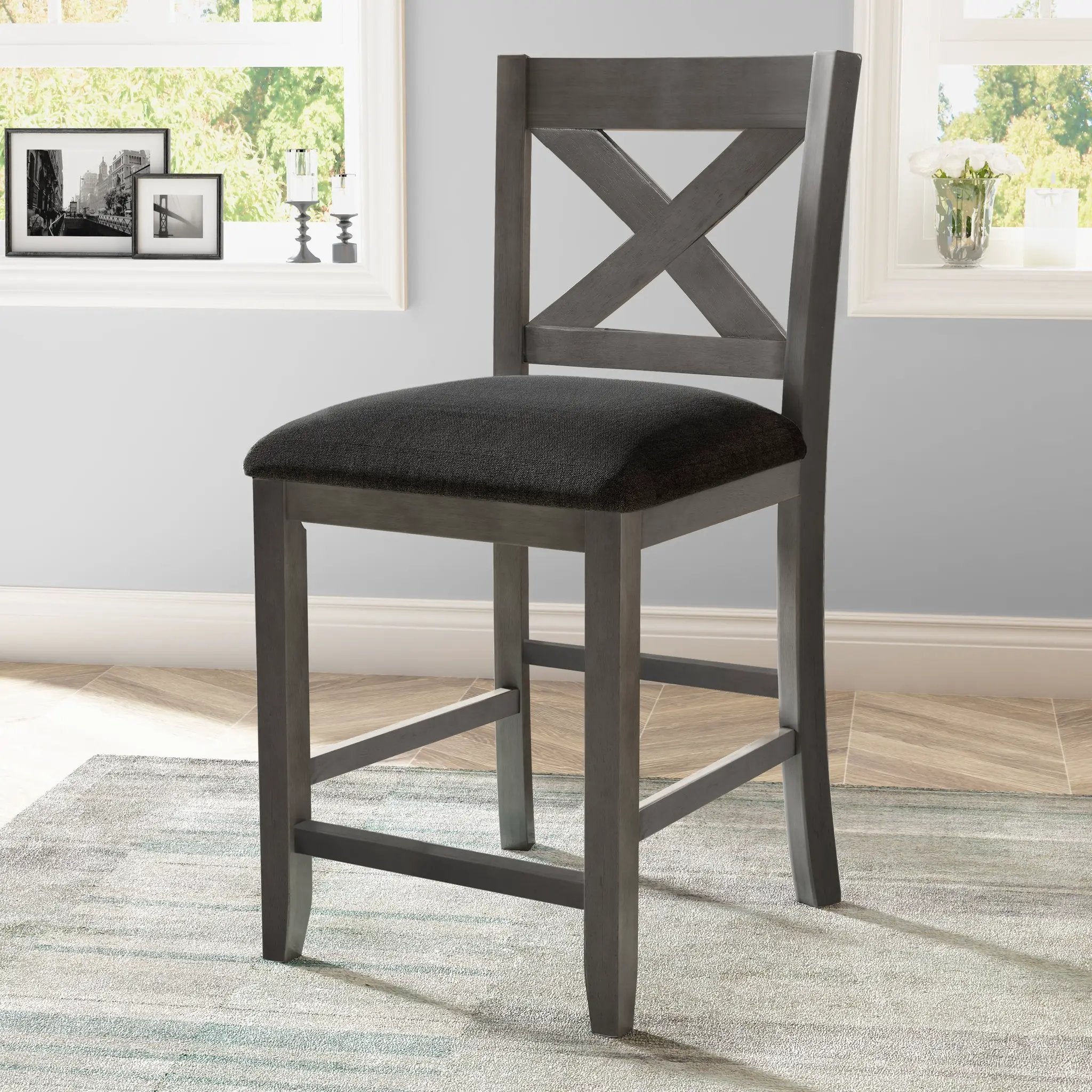 TOPMAX 5 Pieces Counter Height Rustic Farmhouse Dining Room Wooden Bar Table Set with 4 Chairs, Gray by HouseOfZazla