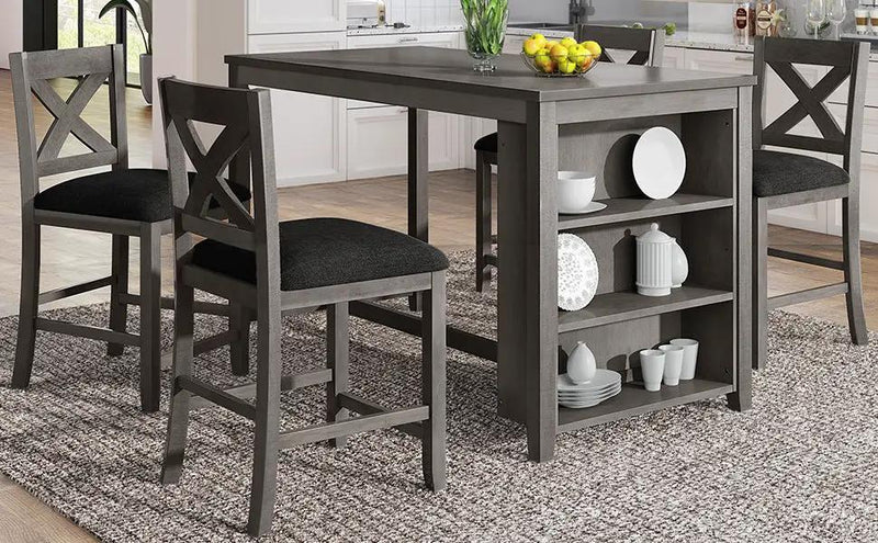 TOPMAX 5 Pieces Counter Height Rustic Farmhouse Dining Room Wooden Bar Table Set with 4 Chairs, Gray by HouseOfZazla