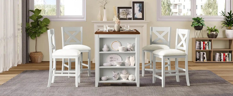 TOPMAX 5 Pieces Counter Height Rustic Farmhouse Dining Room Wooden Bar Table Set with 4 Chairs, White by HouseOfZazla