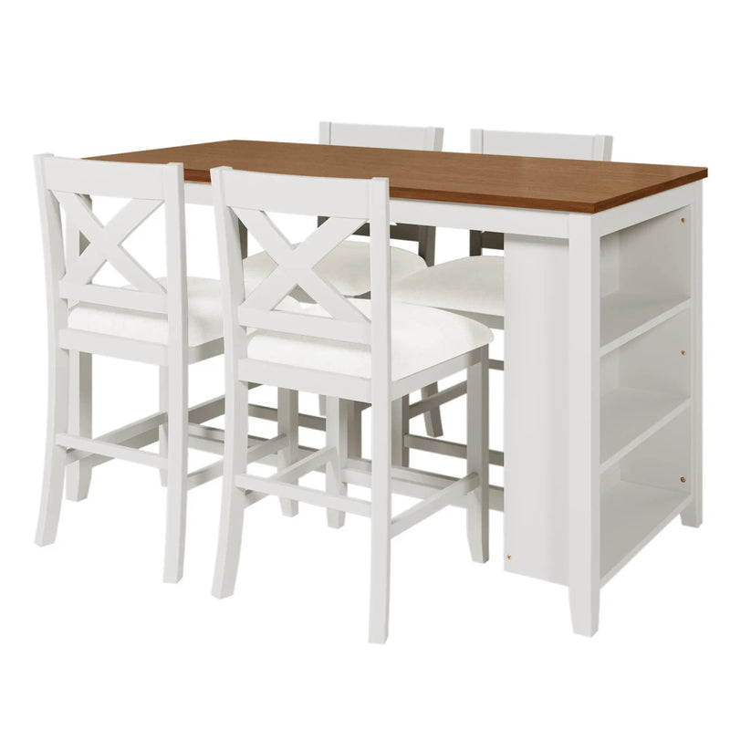 TOPMAX 5 Pieces Counter Height Rustic Farmhouse Dining Room Wooden Bar Table Set with 4 Chairs, White by HouseOfZazla