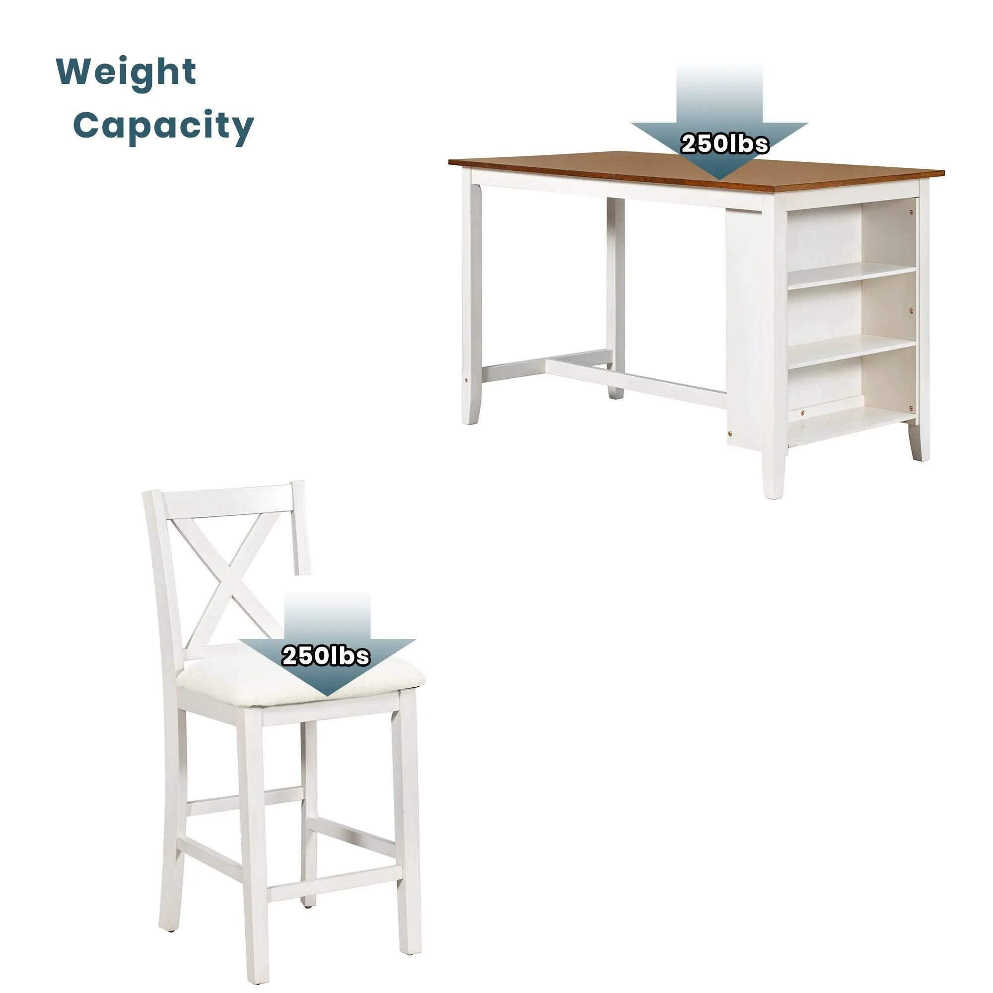 TOPMAX 5 Pieces Counter Height Rustic Farmhouse Dining Room Wooden Bar Table Set with 4 Chairs, White by HouseOfZazla