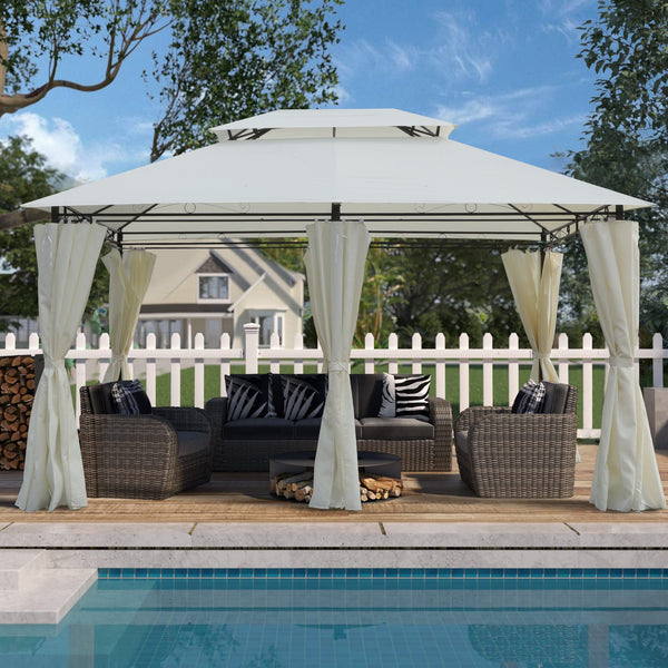 13x10 Outdoor Patio Gazebo Canopy Tent with Ventilated Double Roof - Beige, photo 2 of 10