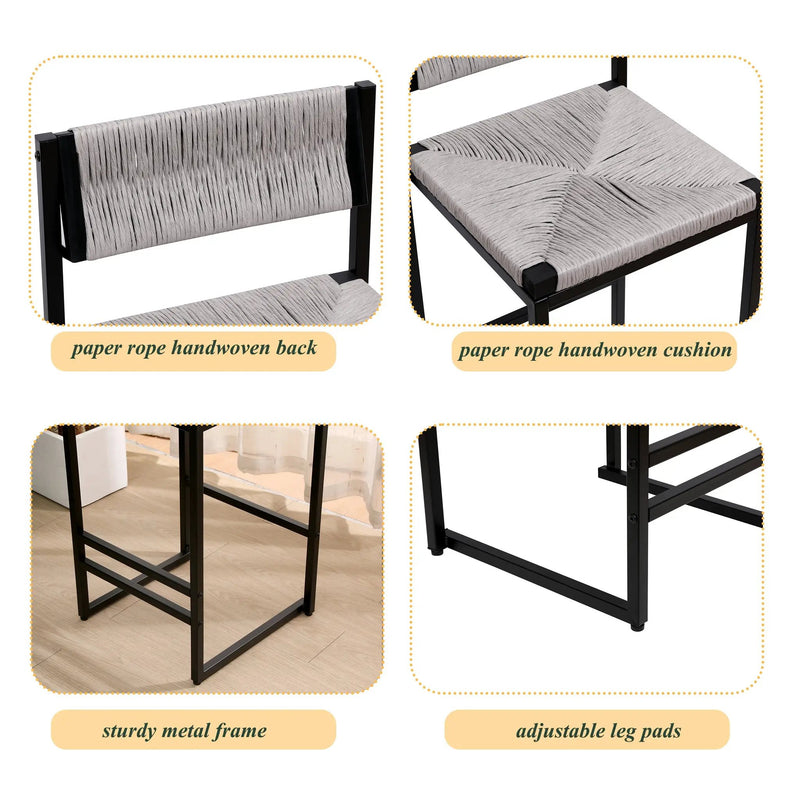 Gray Set of 2 Hand Weave Bar Stools with Back by HouseOfZazla