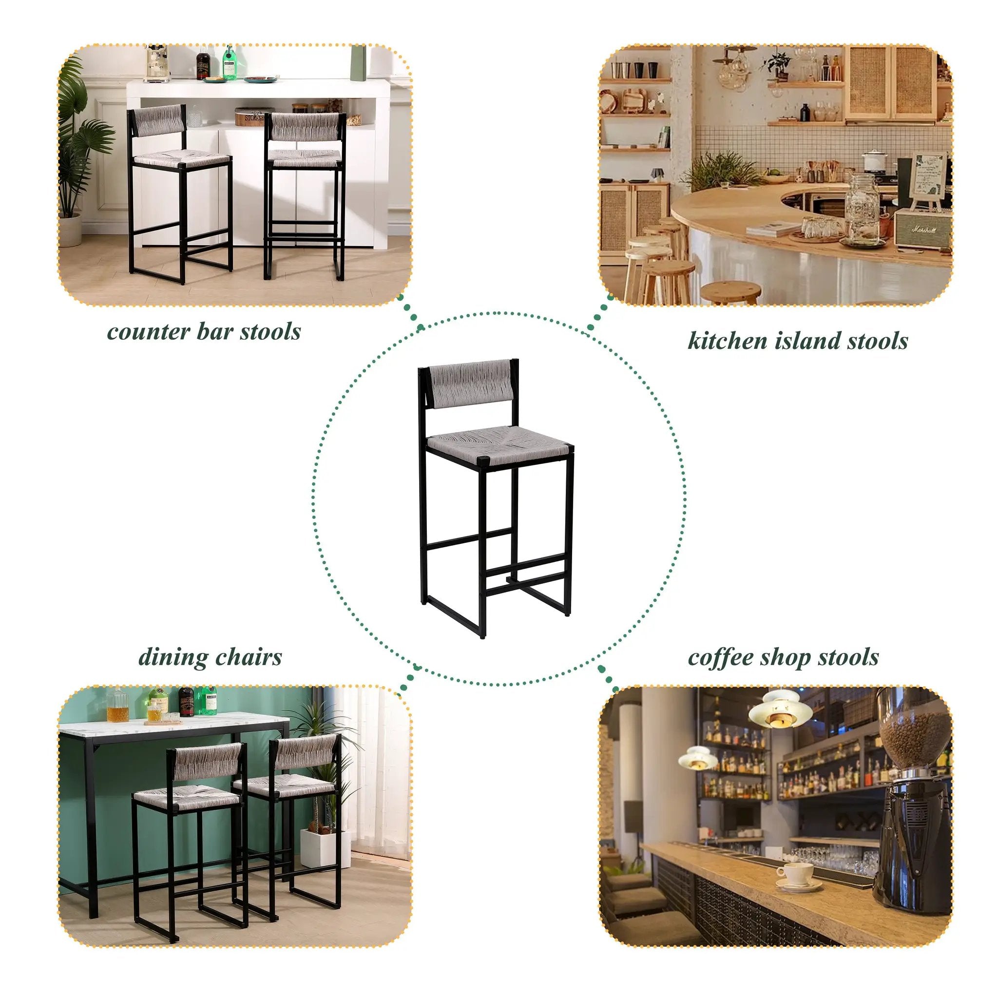 Gray Set of 2 Hand Weave Bar Stools with Back by HouseOfZazla