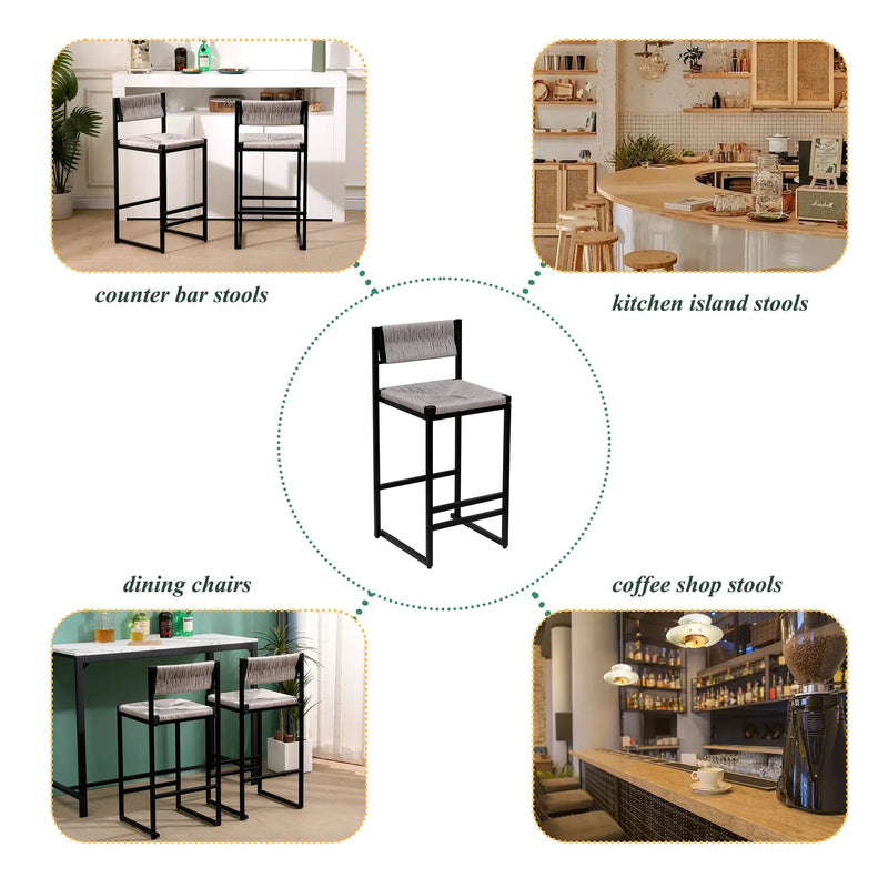 Gray Set of 2 Hand Weave Bar Stools with Back by HouseOfZazla