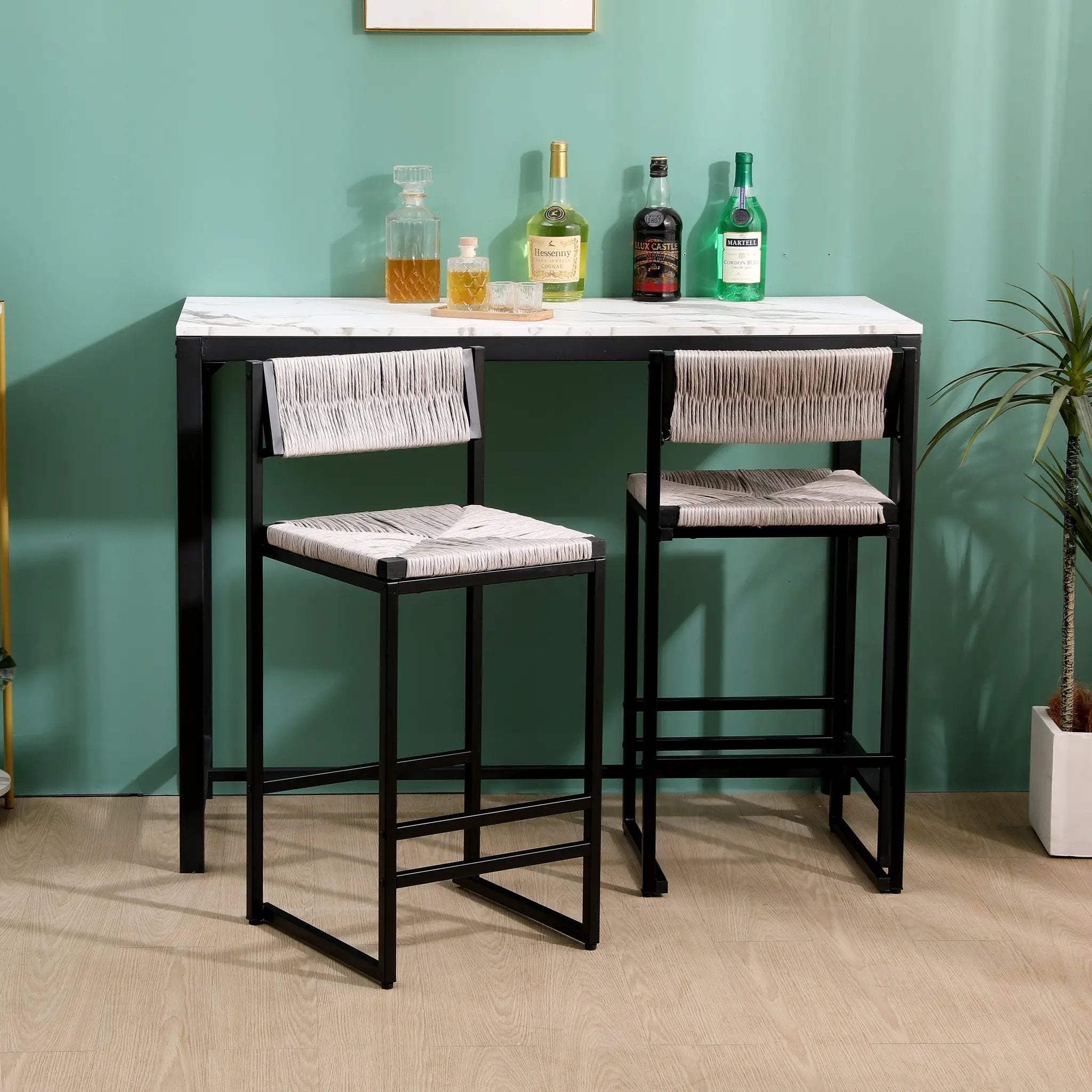 Gray Set of 2 Hand Weave Bar Stools with Back by HouseOfZazla