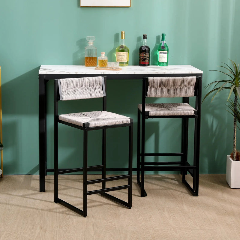 Gray Set of 2 Hand Weave Bar Stools with Back by HouseOfZazla