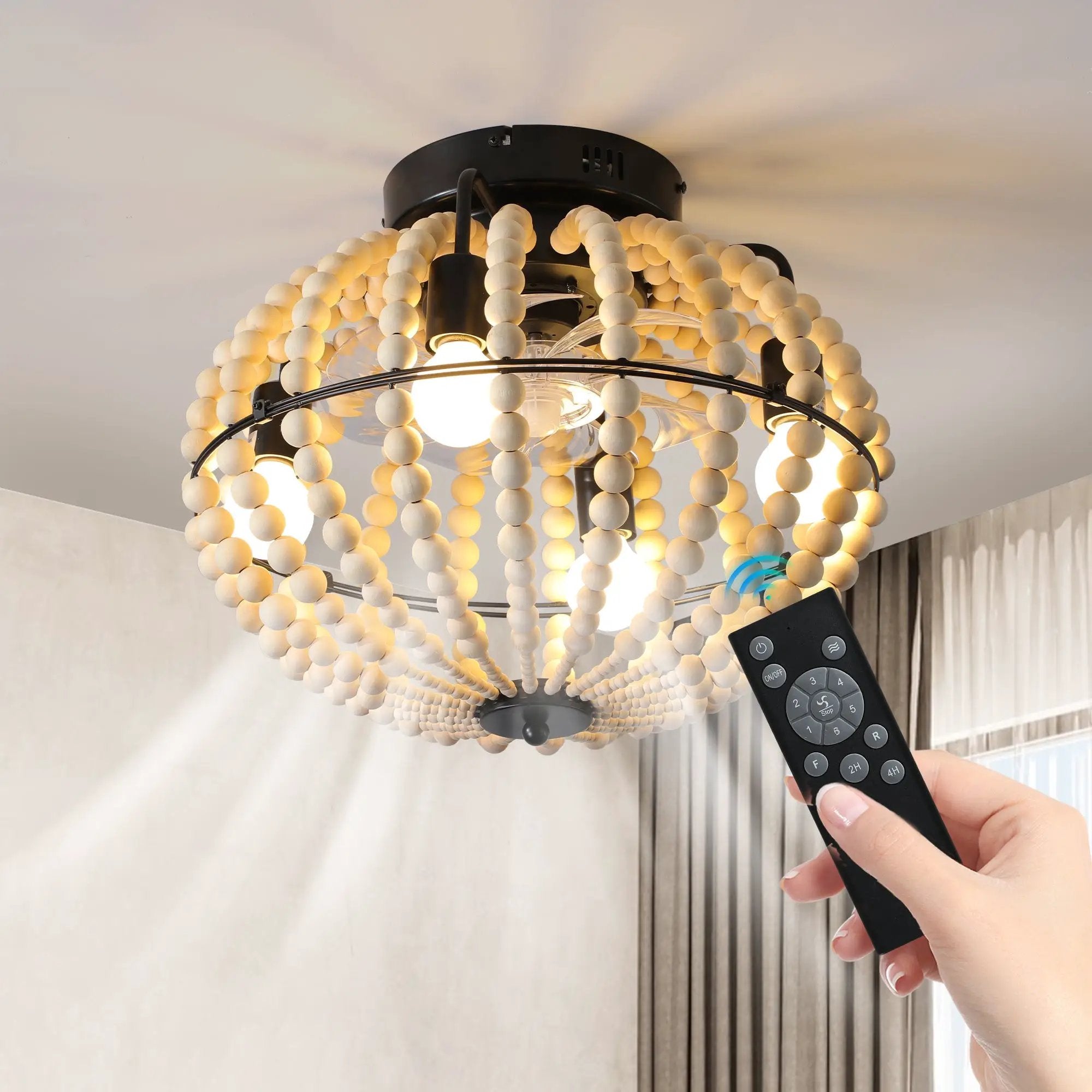 18" Bohemian Wood Beaded Ceiling Fan with Light by HouseOfZazla