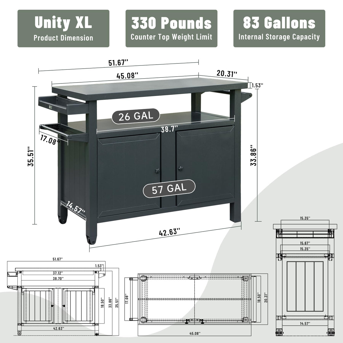 Metal Outdoor Grill Carts Cabinet with Wheels - Grey, photo 8 of 8