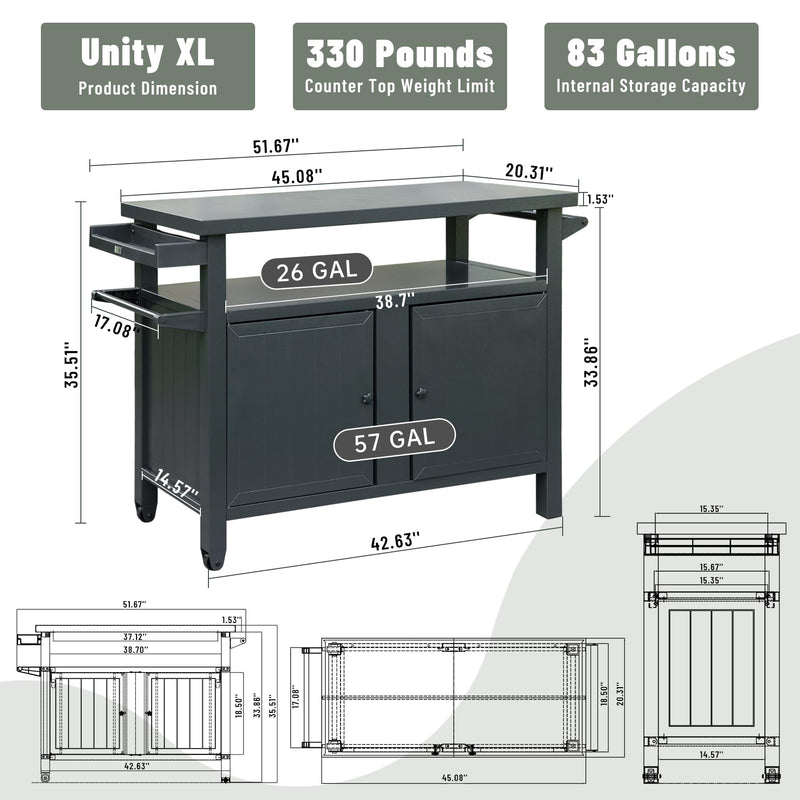 Metal Outdoor Grill Carts Cabinet with Wheels - Grey, photo 8 of 8