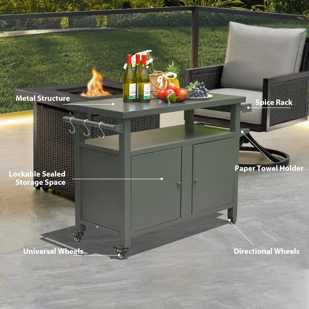 Metal Outdoor Grill Carts Cabinet with Wheels - Grey, photo 2 of 8