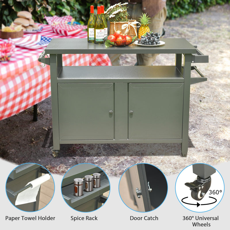 Metal Outdoor Grill Carts Cabinet with Wheels - Grey, photo 4 of 8