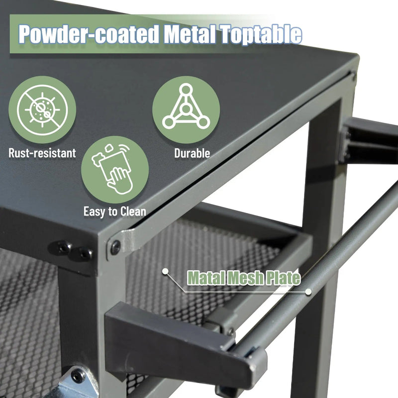 3-Shelf Outdoor Grill Table with Wheels and Propane Tank Hook by HouseOfZazla