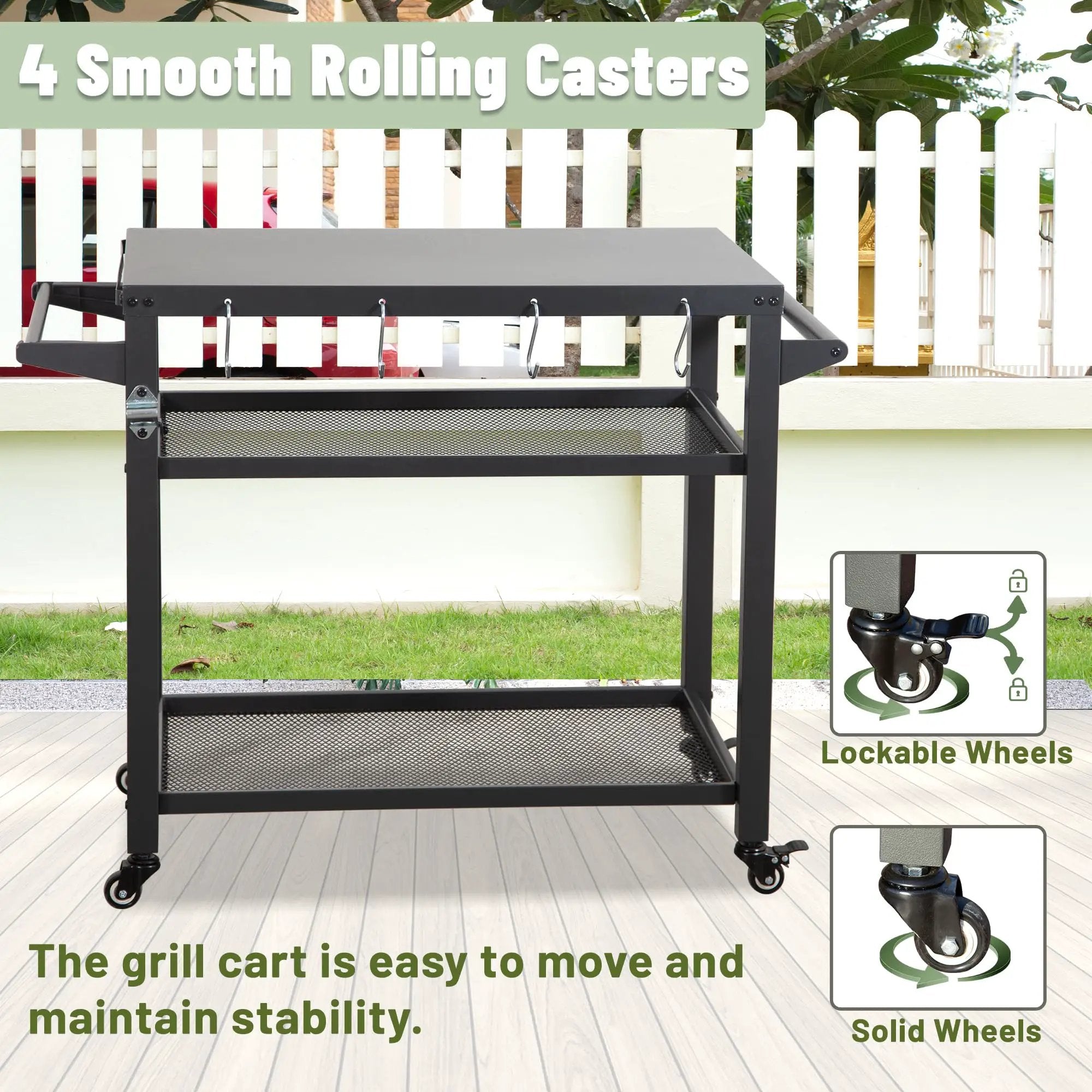 3-Shelf Outdoor Grill Table with Wheels and Propane Tank Hook by HouseOfZazla