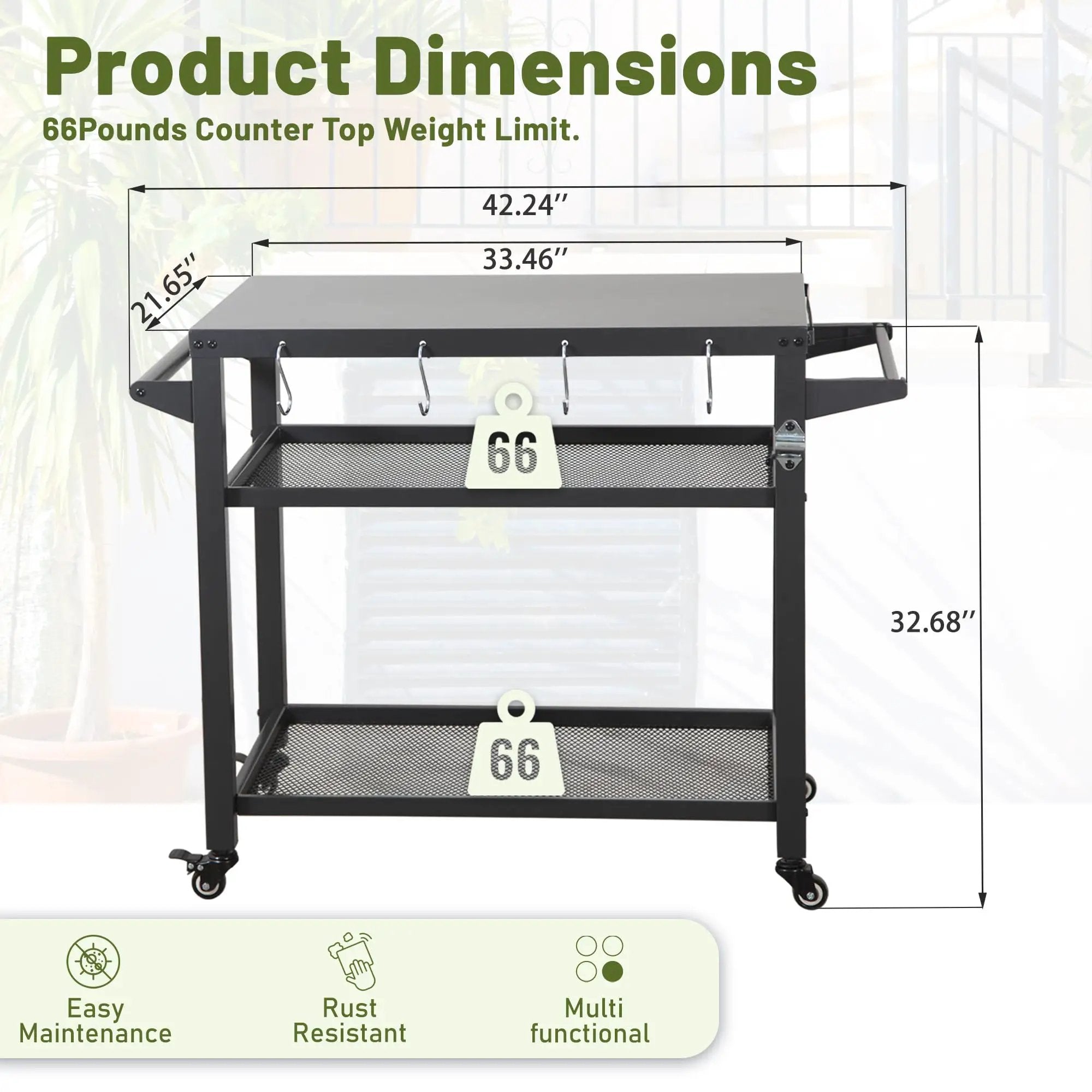 3-Shelf Outdoor Grill Table with Wheels and Propane Tank Hook by HouseOfZazla