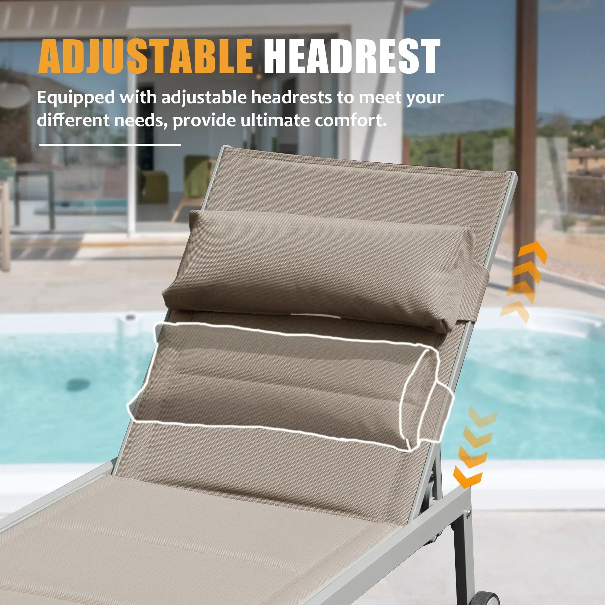 Outdoor Patio Chaise Lounge Set of 3 with Side Table and Wheels (Khaki) by HouseOfZazla