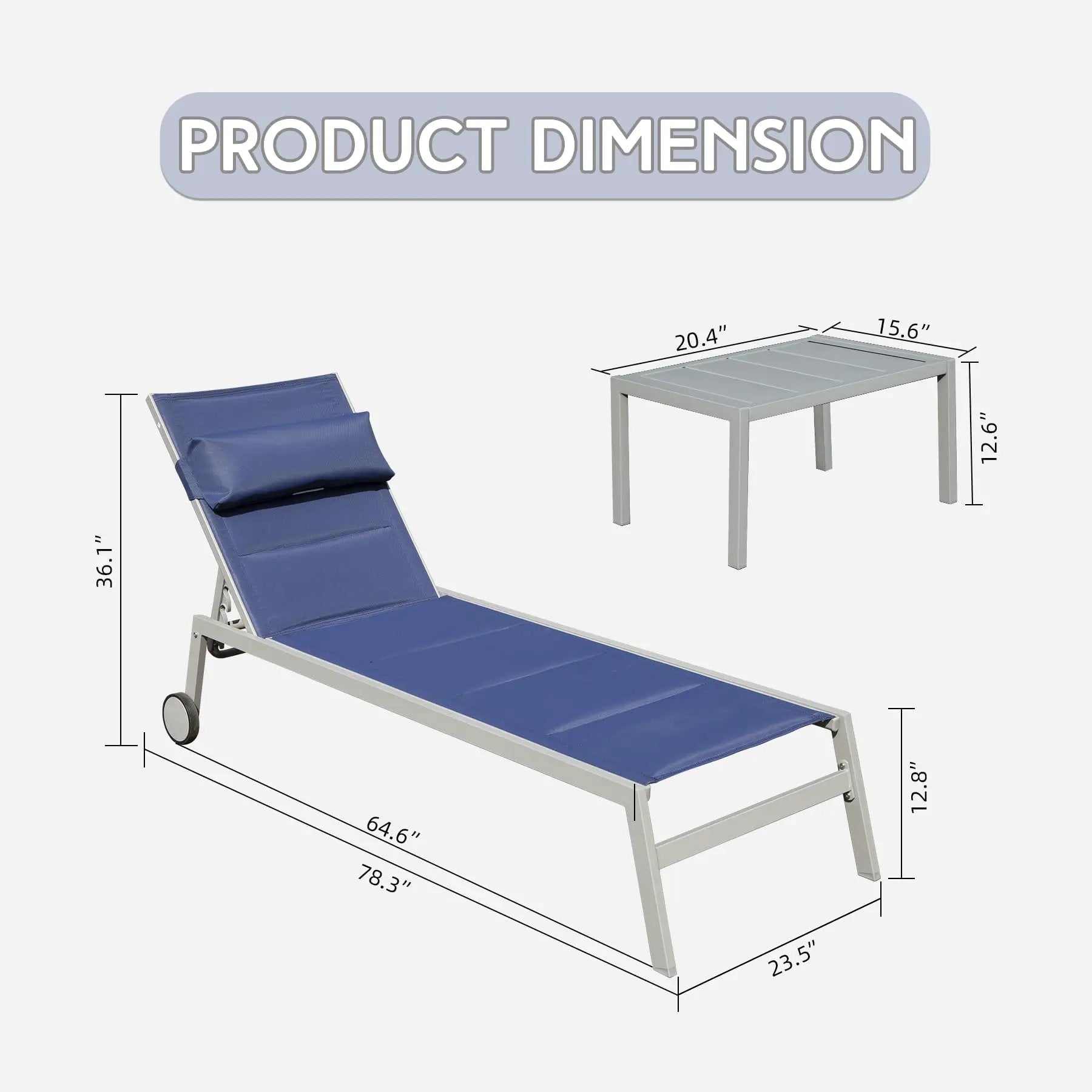 Outdoor Patio Chaise Lounge Set of 3, Aluminum Pool Lounge Chairs with Side Table and Wheels by HouseOfZazla