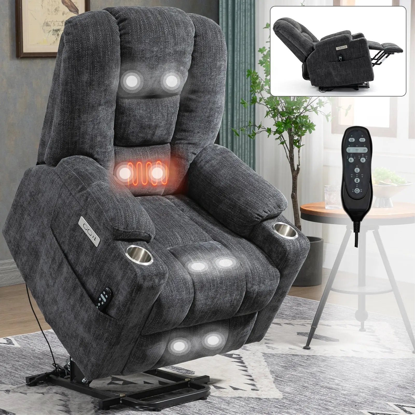 Large Power Lift Recliner Chair with Massage and Heat by HouseOfZazla