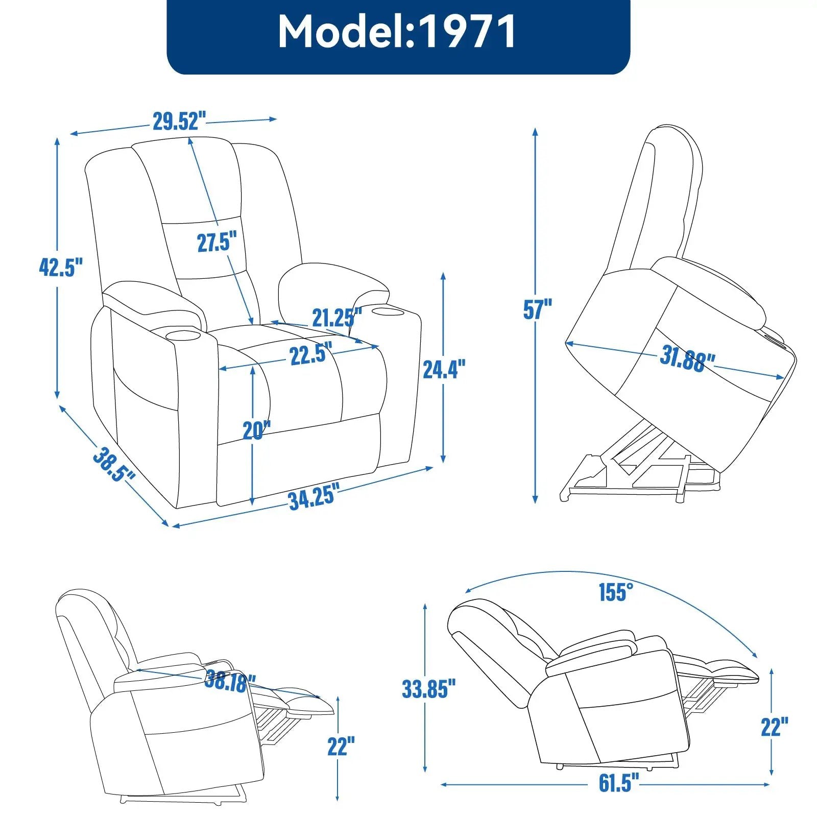 Large Power Lift Recliner Chair with Massage and Heat by HouseOfZazla