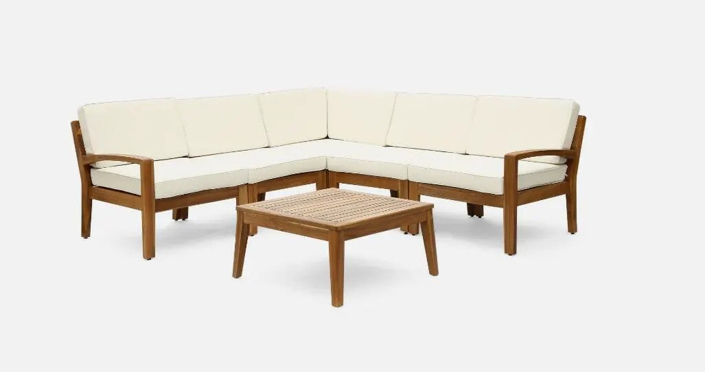 Grenada 5 Seater Acacia Wood Sectional Sofa Set by HouseOfZazla