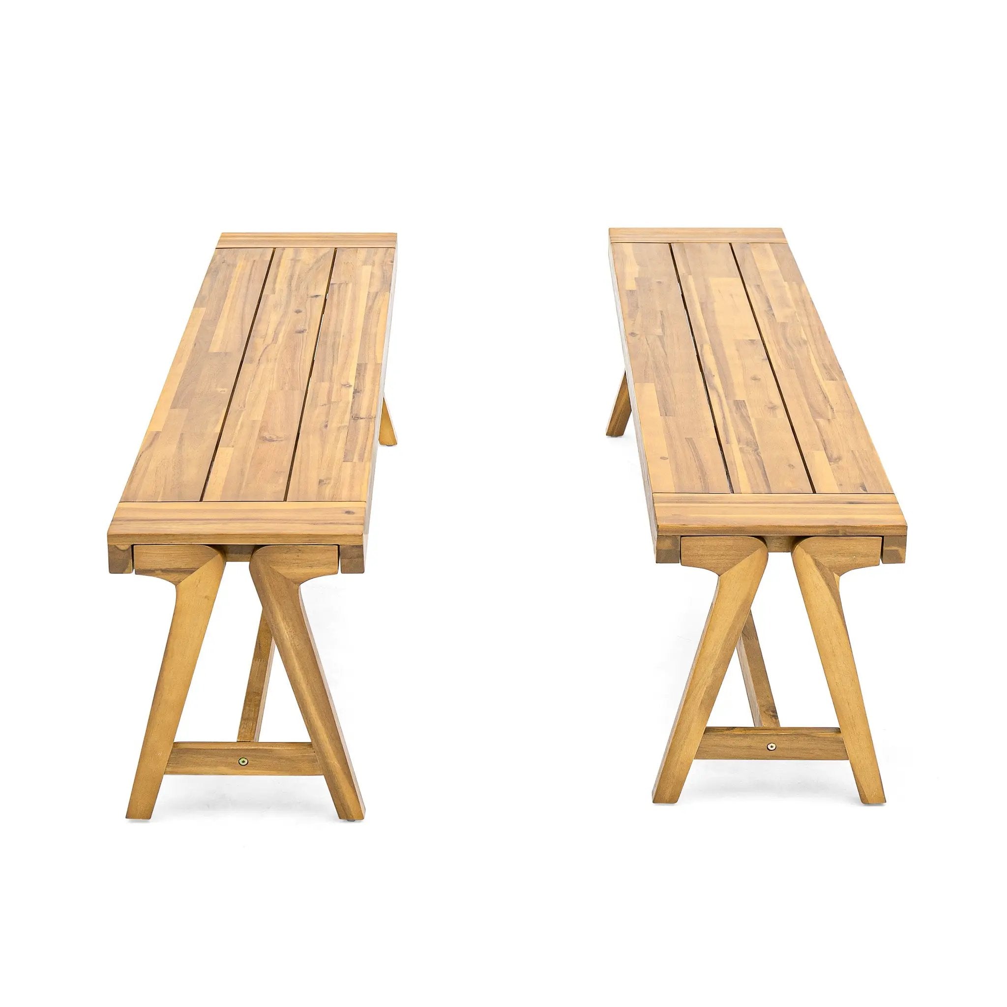 Outdoor Dining Benches (Set of 2) - Acacia Wood with Teak Finish by HouseOfZazla