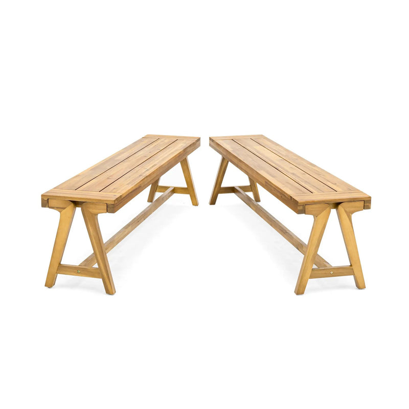 Outdoor Dining Benches (Set of 2) - Acacia Wood with Teak Finish by HouseOfZazla