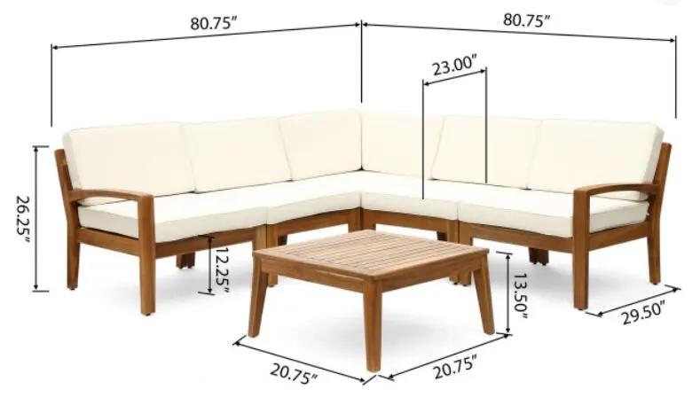 Grenada 5 Seater Acacia Wood Sectional Sofa Set by HouseOfZazla