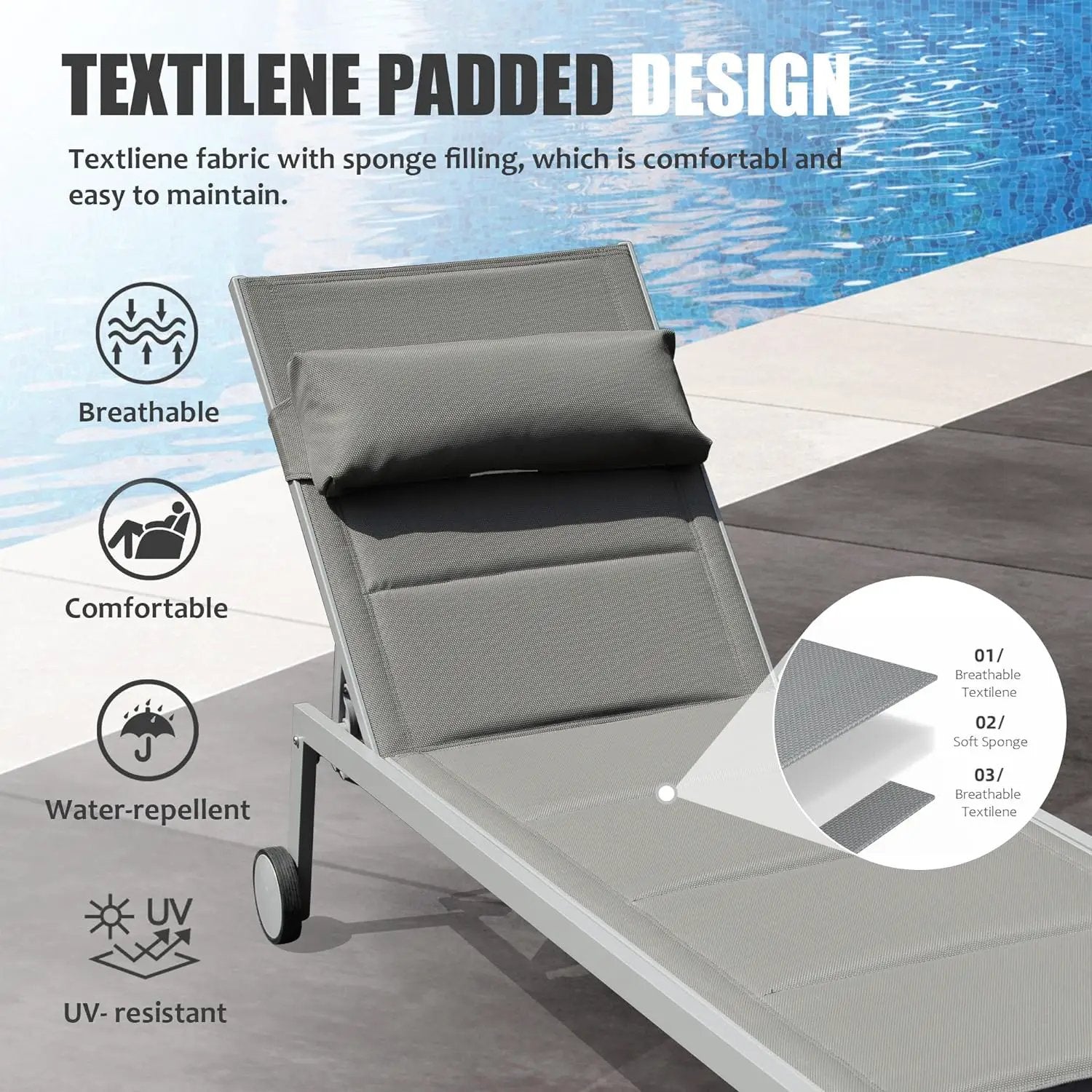 Outdoor Patio Chaise Lounge Set of 3 with Side Table and Wheels by HouseOfZazla