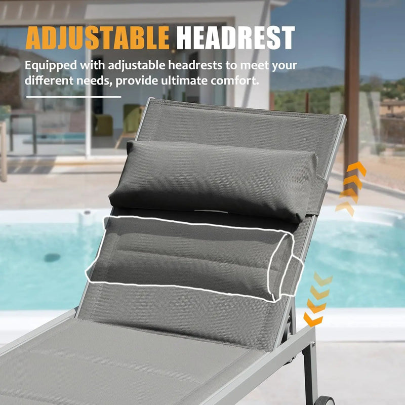 Outdoor Patio Chaise Lounge Set of 3 with Side Table and Wheels by HouseOfZazla