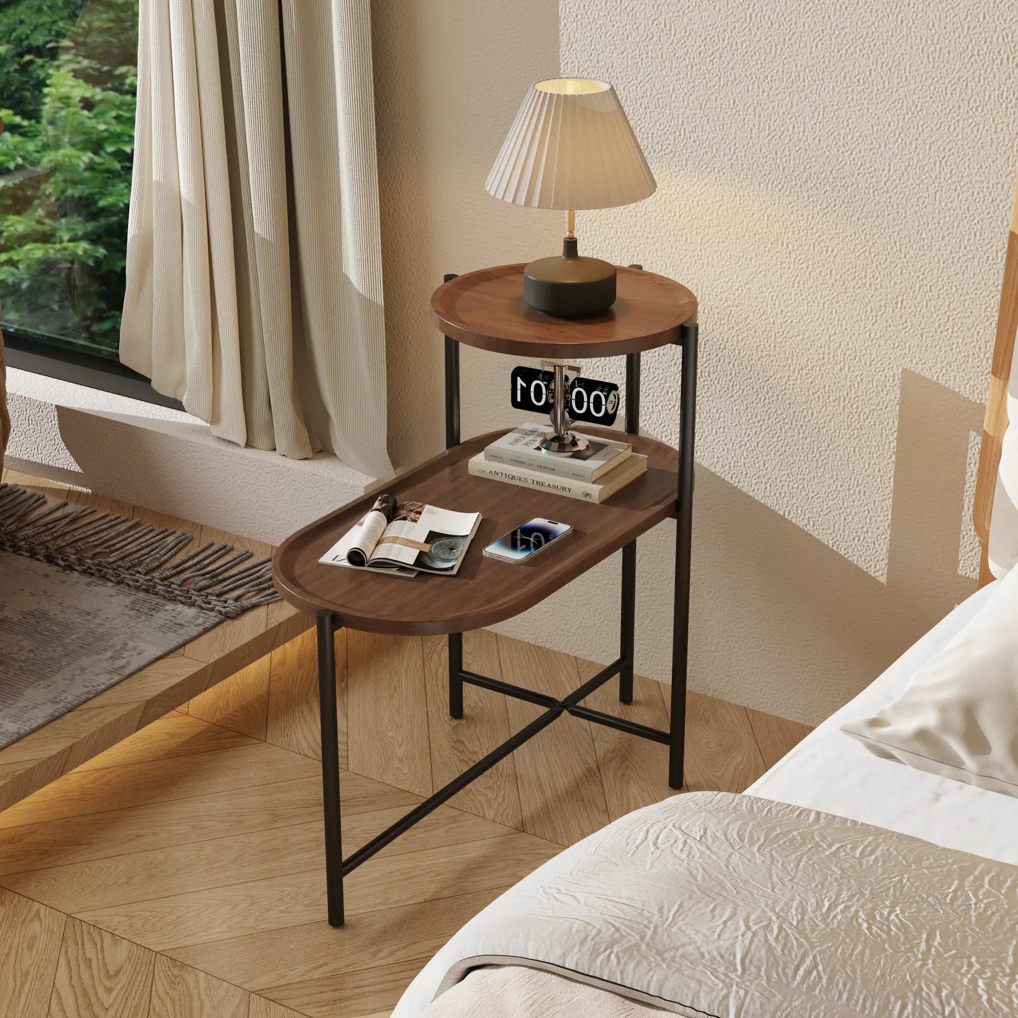 Small Coffee Tables 2-Tier Modern Sofa Side Table with Wood Storage Shelf by HouseOfZazla