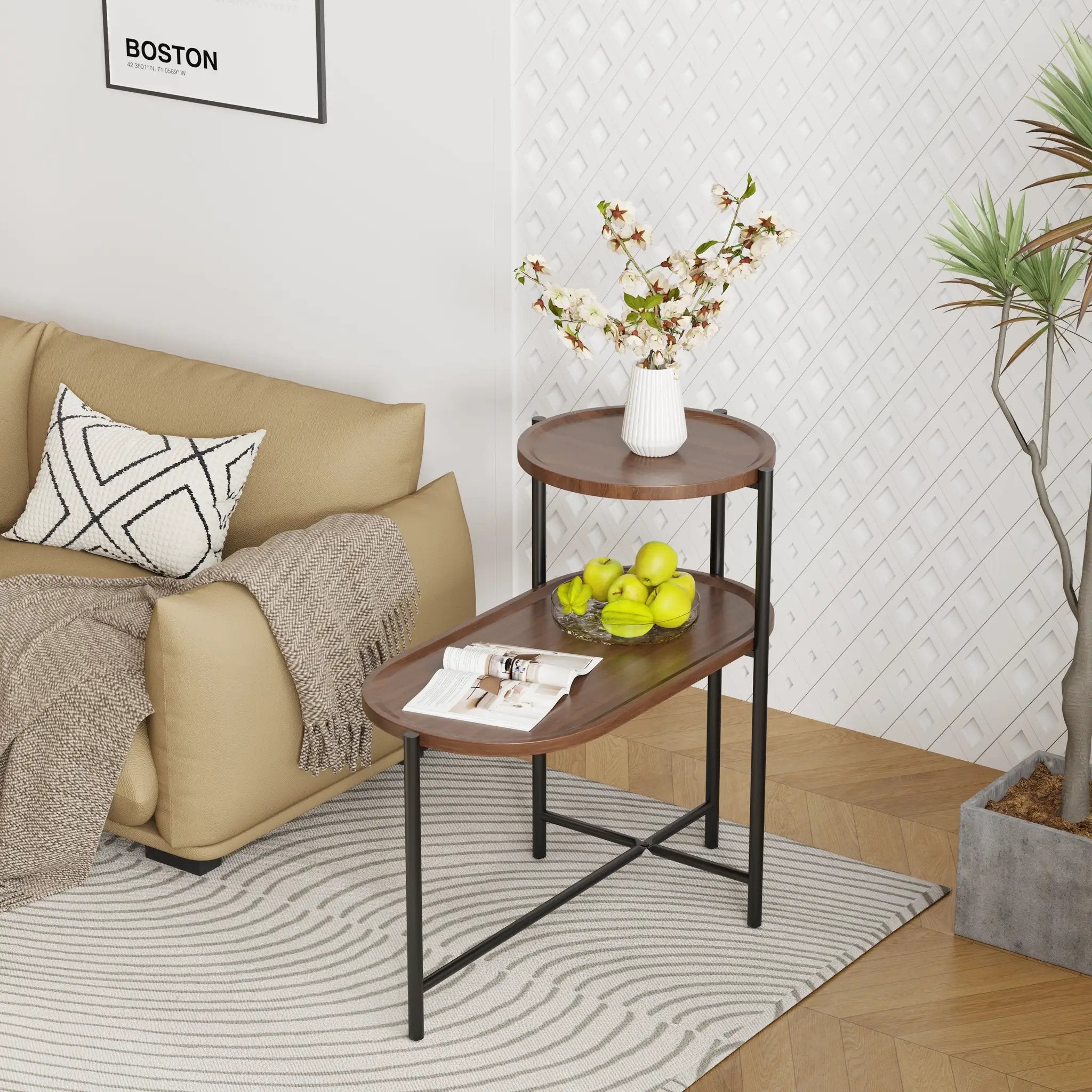 Small Coffee Tables 2-Tier Modern Sofa Side Table with Wood Storage Shelf by HouseOfZazla