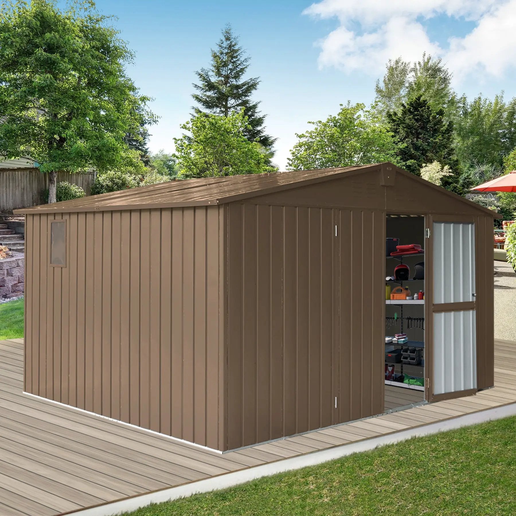 Backyard Storage Shed 11'x9' with Galvanized Steel Frame & Lockable Door by HouseOfZazla