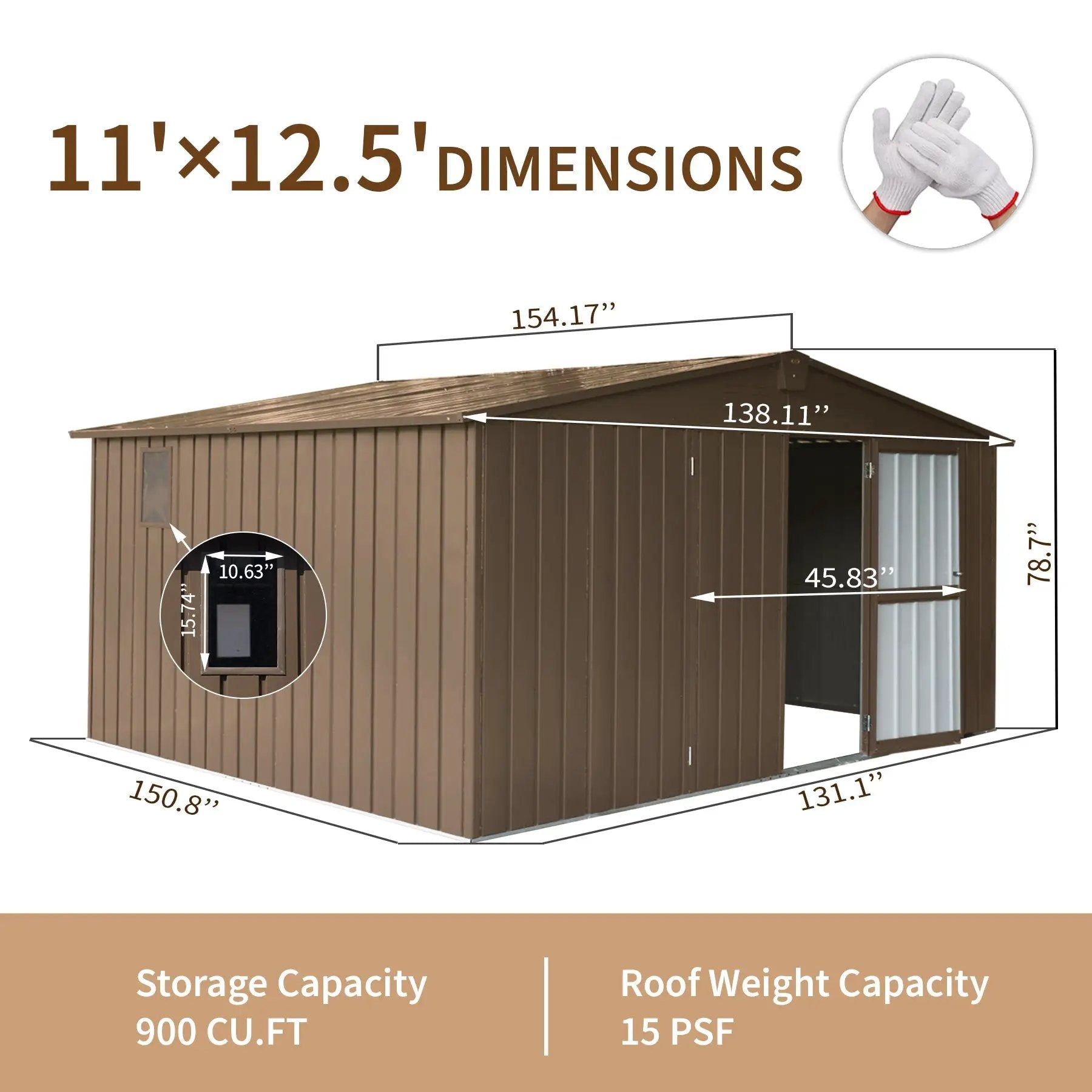 Backyard Storage Shed 11' x 12.5' with Galvanized Steel Frame & Windows by HouseOfZazla