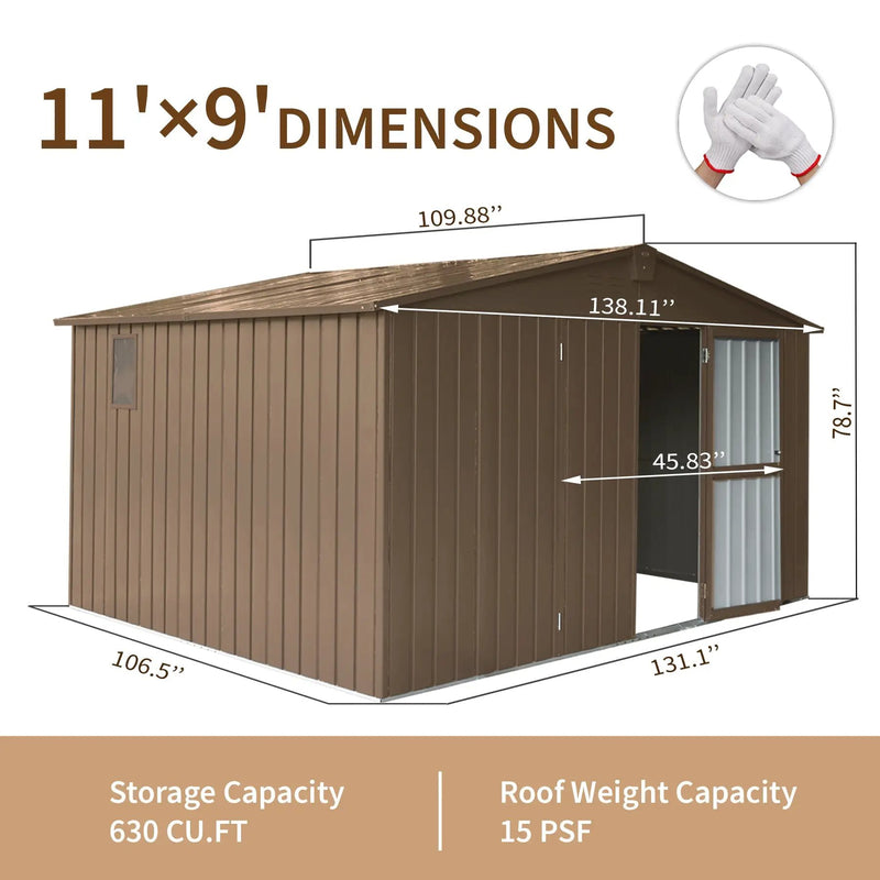 Backyard Storage Shed 11'x9' with Galvanized Steel Frame & Lockable Door by HouseOfZazla