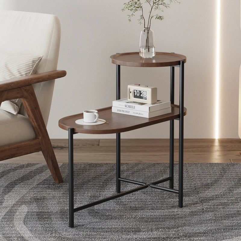 Small Coffee Tables 2-Tier Modern Sofa Side Table with Wood Storage Shelf by HouseOfZazla