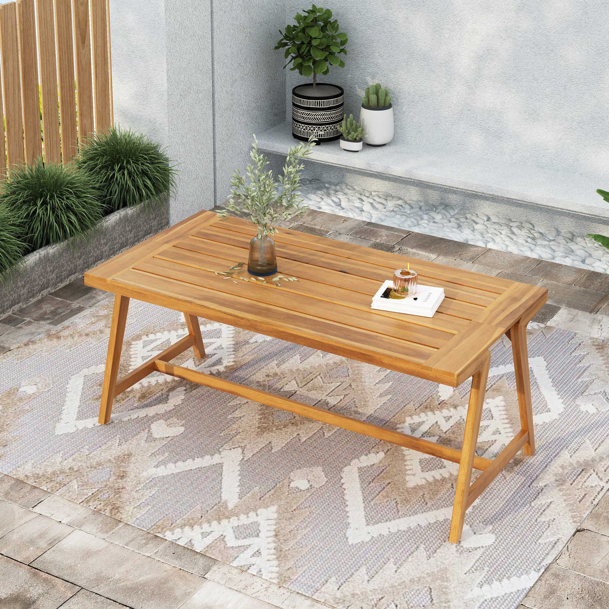 Modern Outdoor Dining Table with Acacia Wood and Teak Finish by HouseOfZazla
