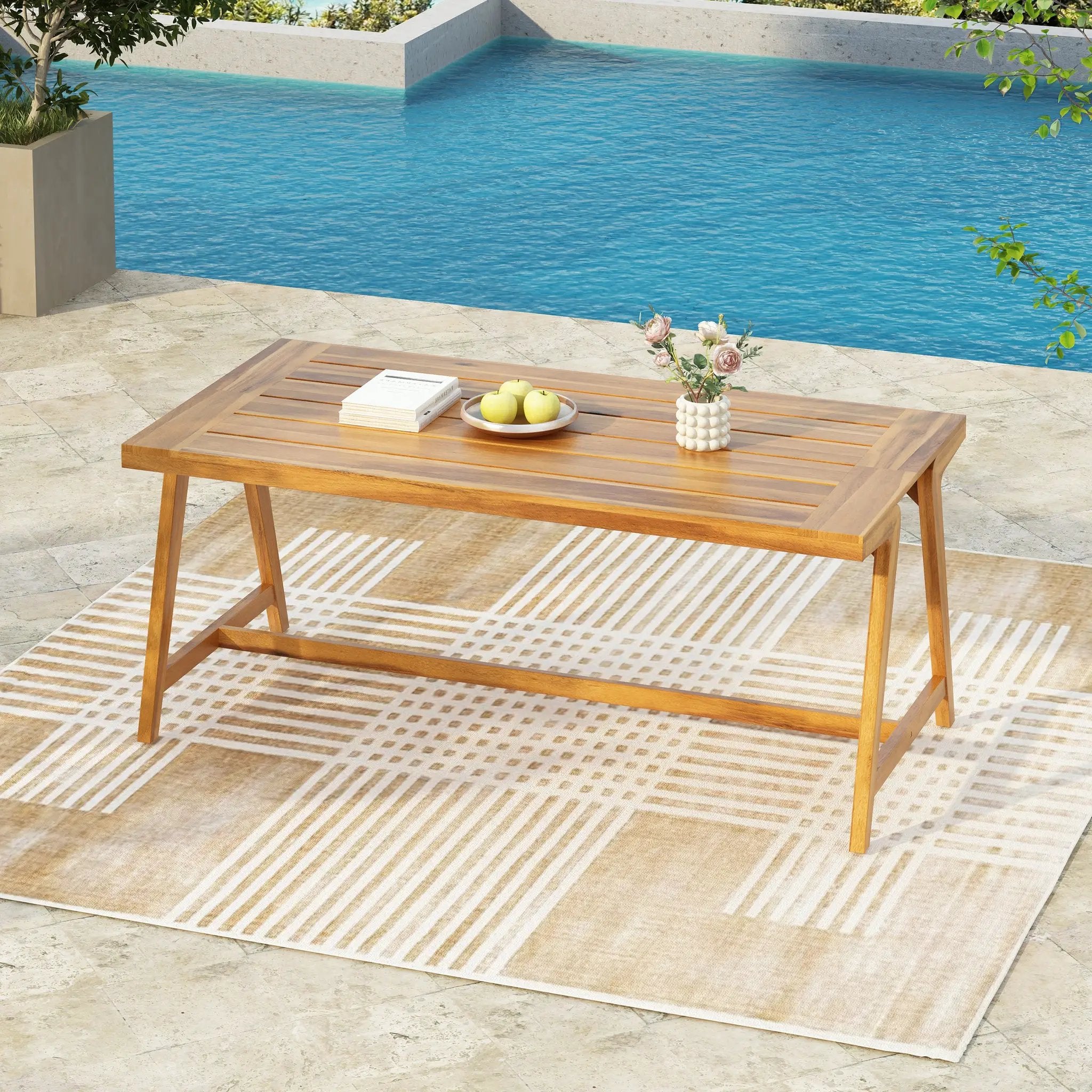 Modern Outdoor Dining Table with Acacia Wood and Teak Finish by HouseOfZazla