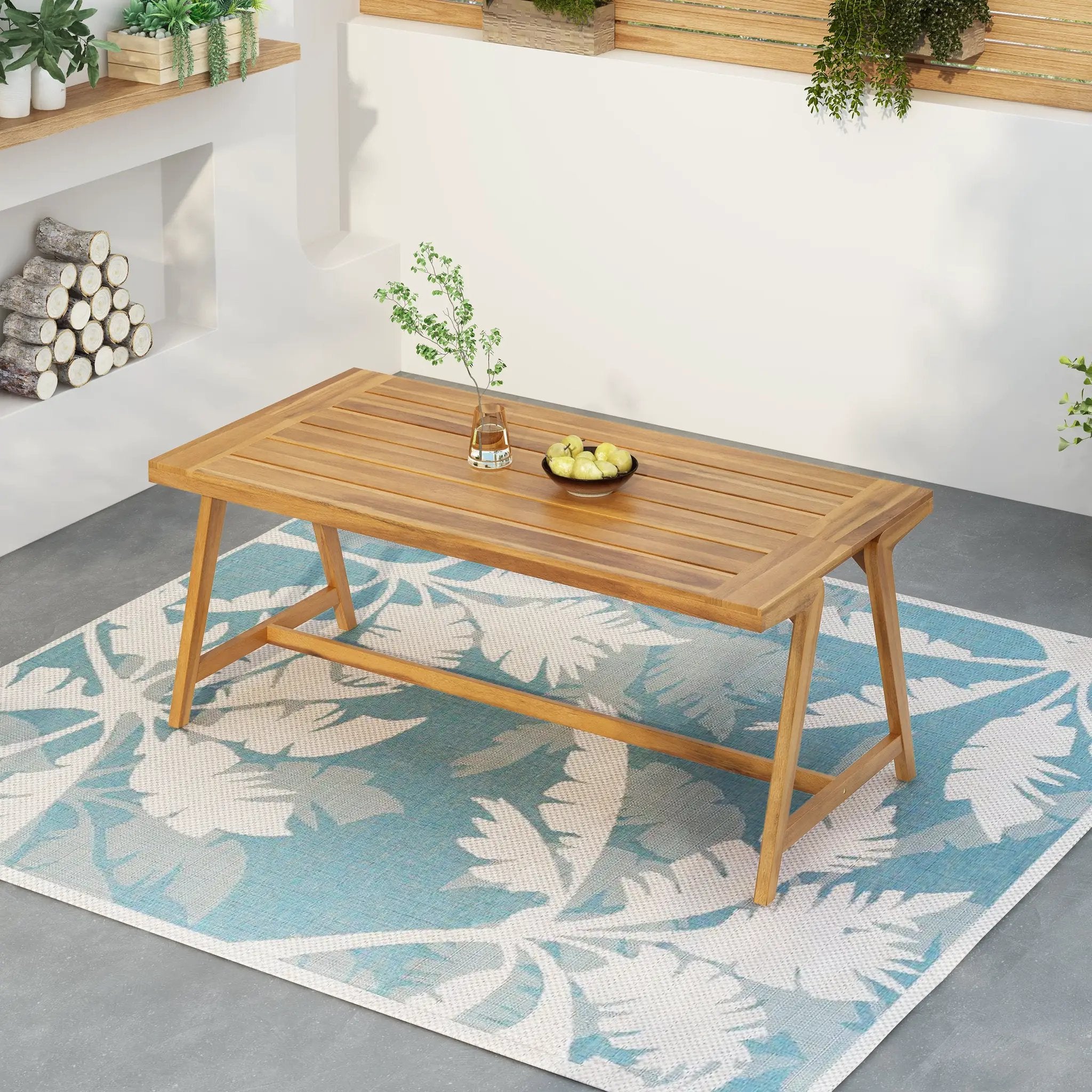 Modern Outdoor Dining Table with Acacia Wood and Teak Finish by HouseOfZazla