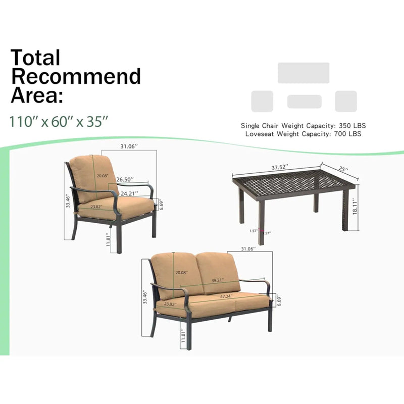Outdoor 4-Piece Patio Conversation Set with Metal Dining Table and Chairs by HouseOfZazla