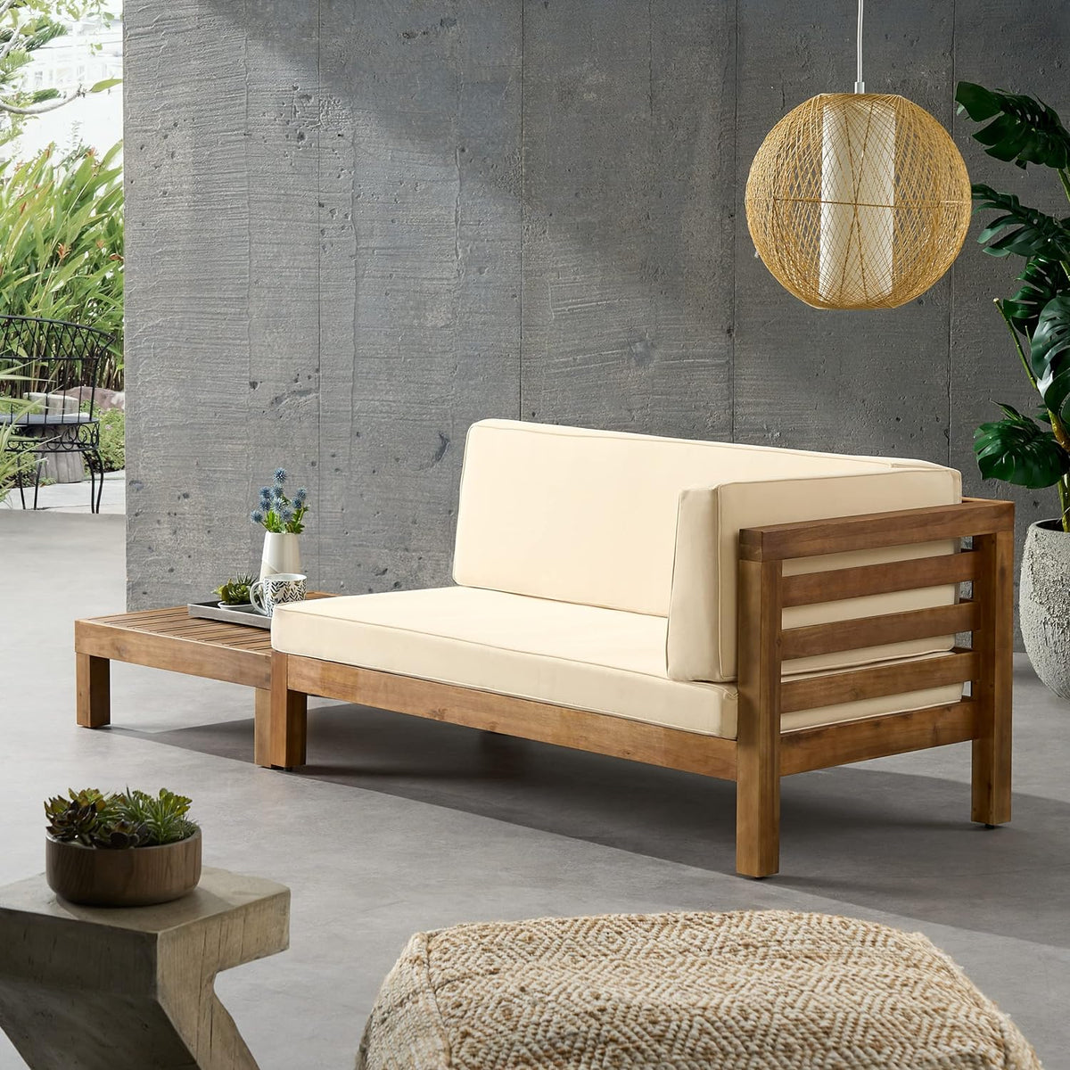 Acacia Wood Patio Seating Set with Water-Resistant Cushions - Multiple Colors