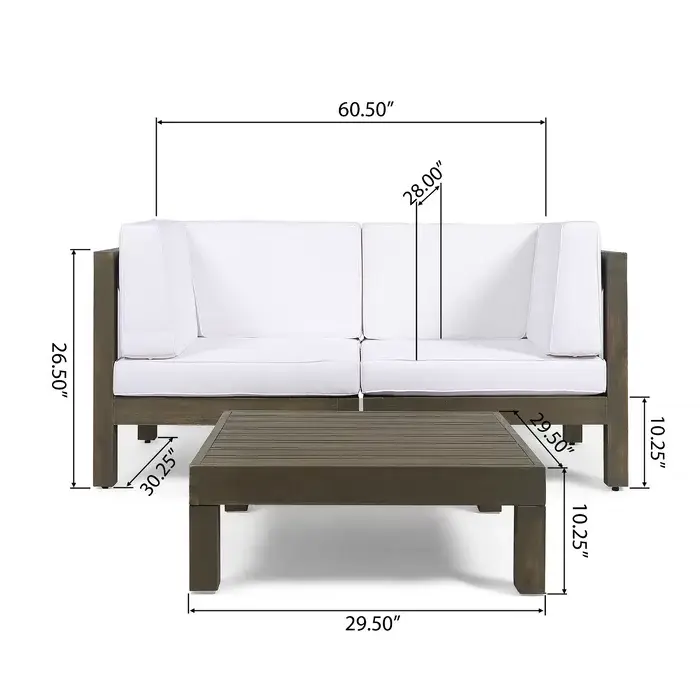 Brava X-Back 2-Seater Sectional Loveseat with Coffee Table by HouseOfZazla