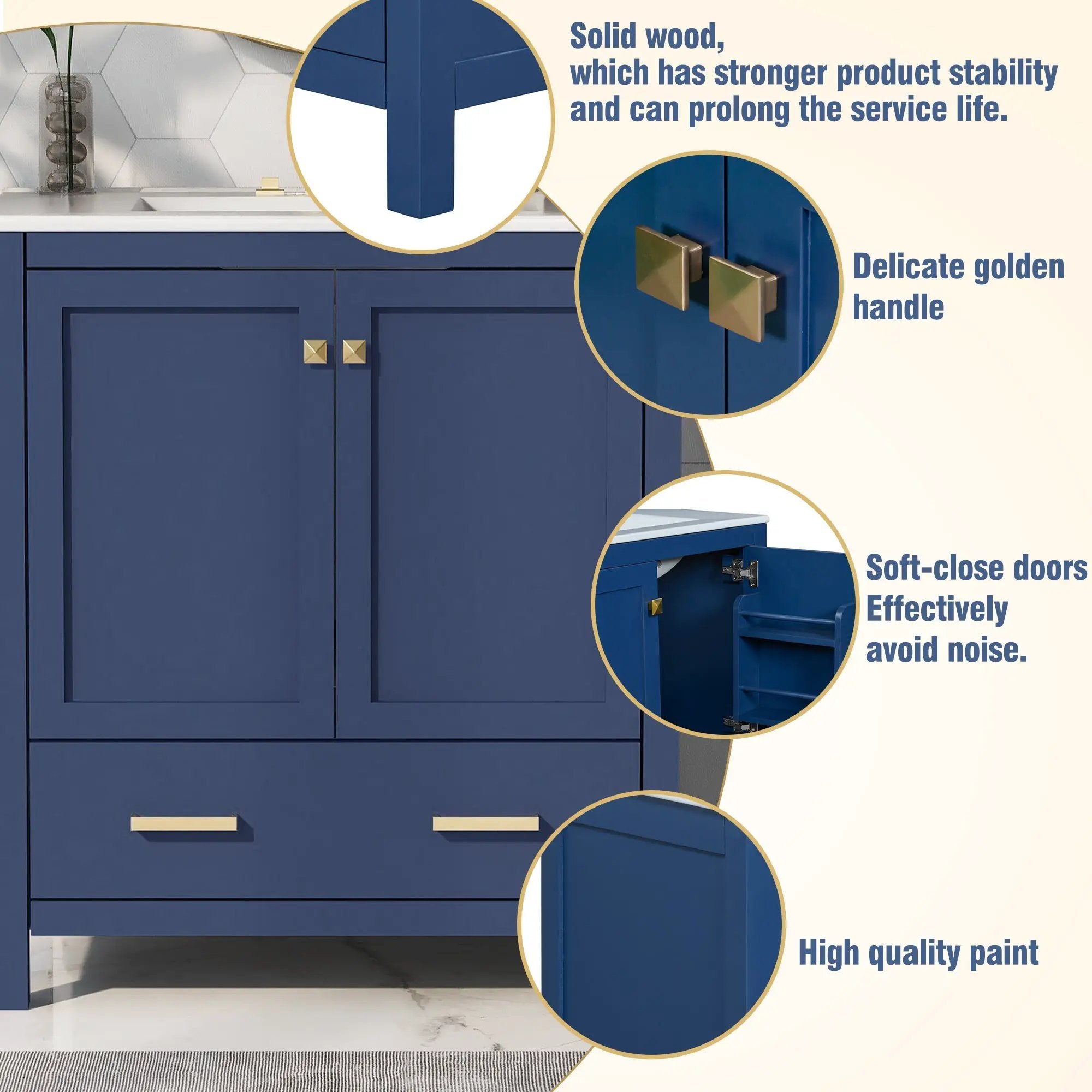 30" Blue Bathroom Vanity with Single Sink by HouseOfZazla