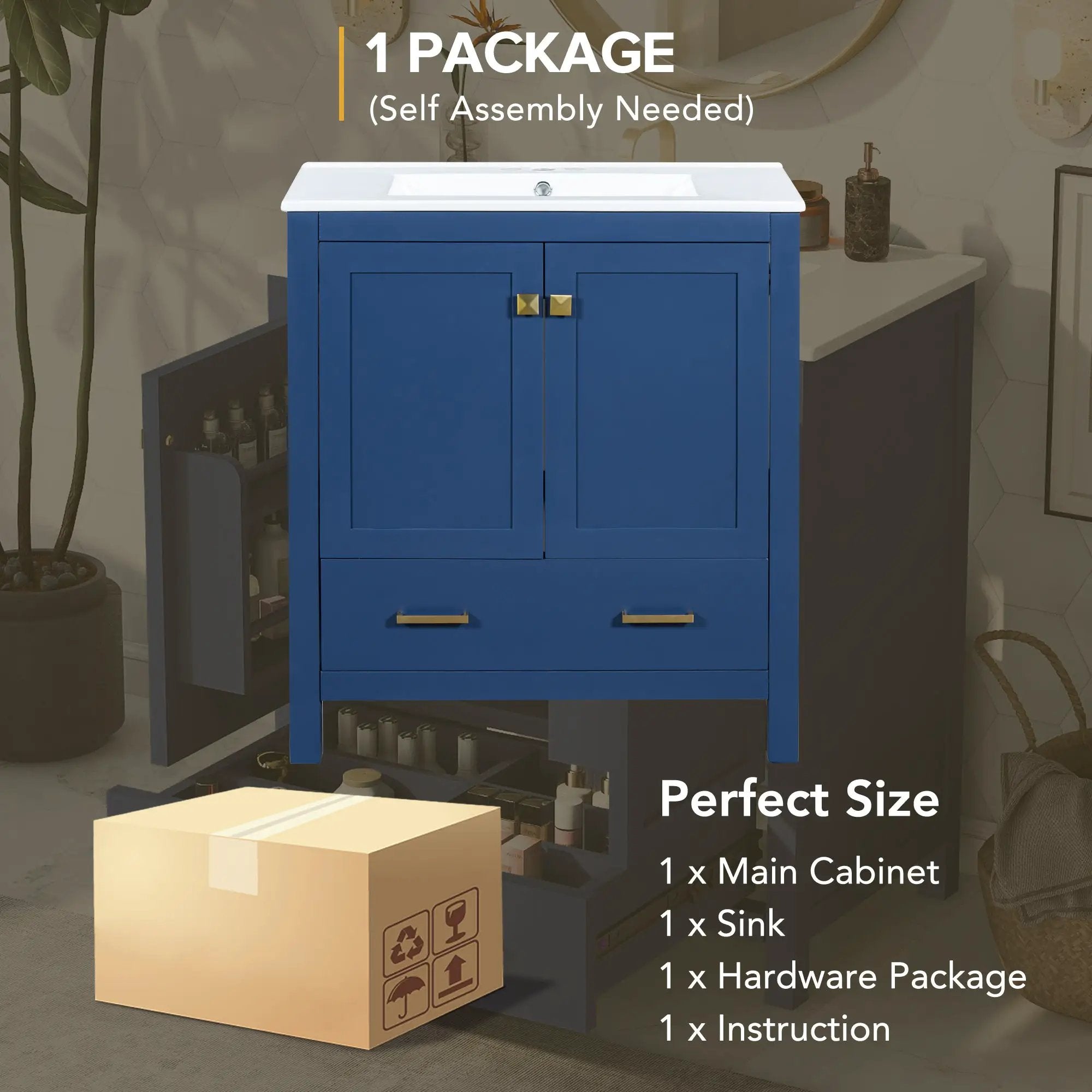 30" Blue Bathroom Vanity with Single Sink by HouseOfZazla