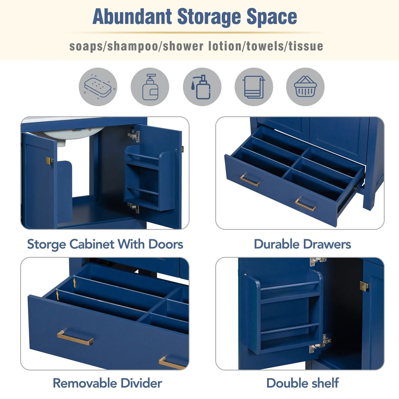 30" Blue Bathroom Vanity with Single Sink by HouseOfZazla