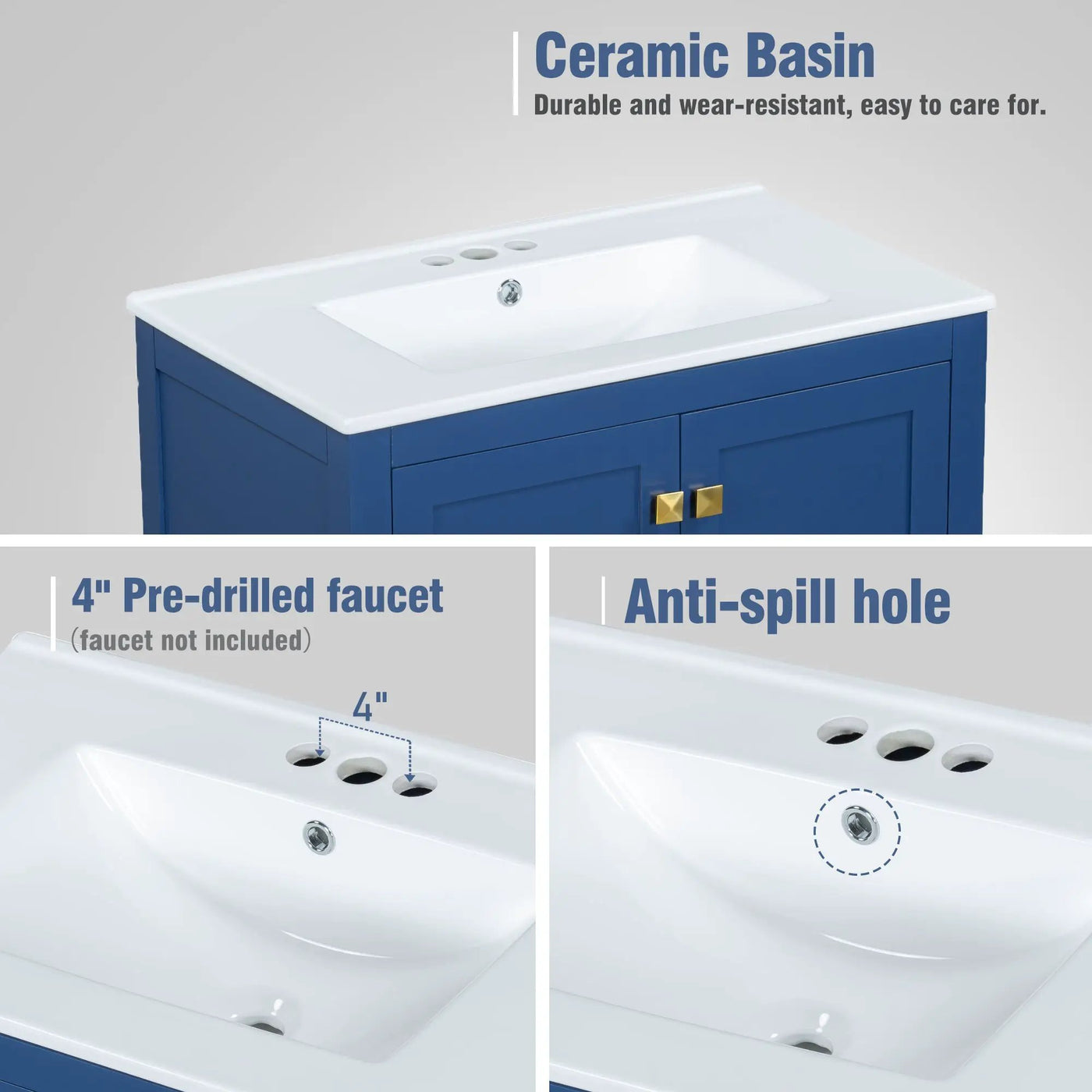 30" Blue Bathroom Vanity with Single Sink by HouseOfZazla